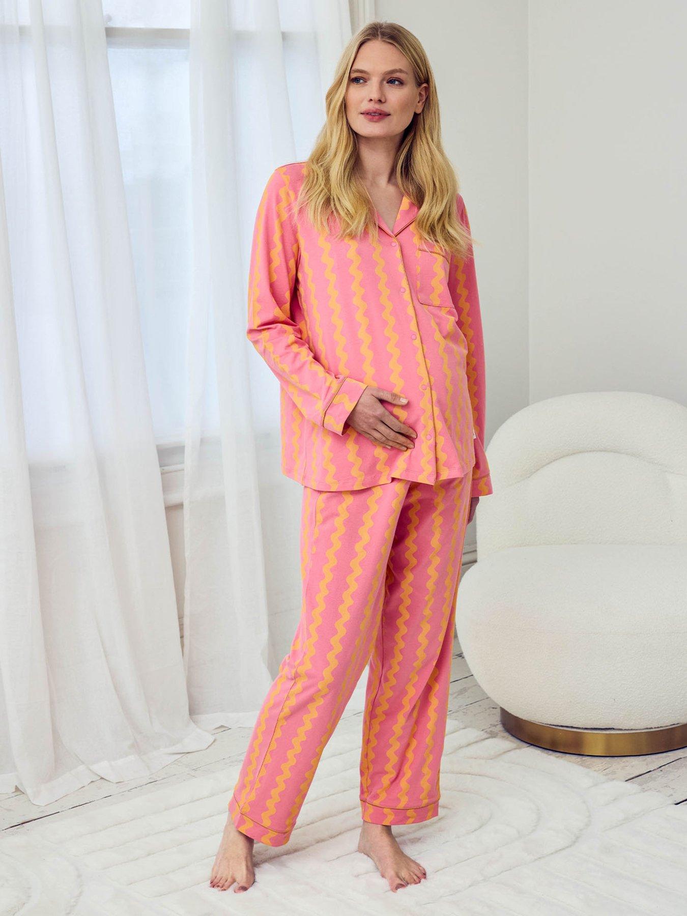 chelsea-peers-maternity-ruffle-long-button-up-pyjama-set-pinkfront
