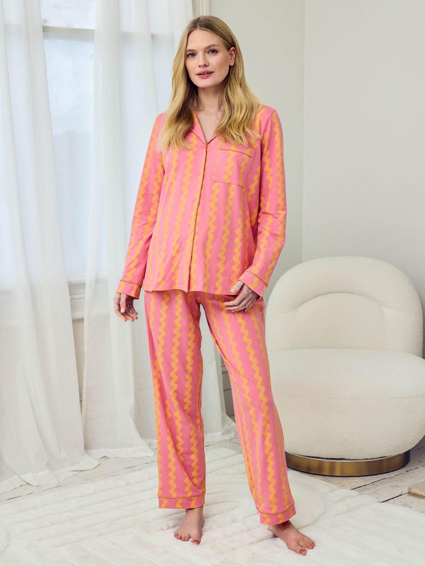 chelsea-peers-maternity-ruffle-long-button-up-pyjama-set-pinkback