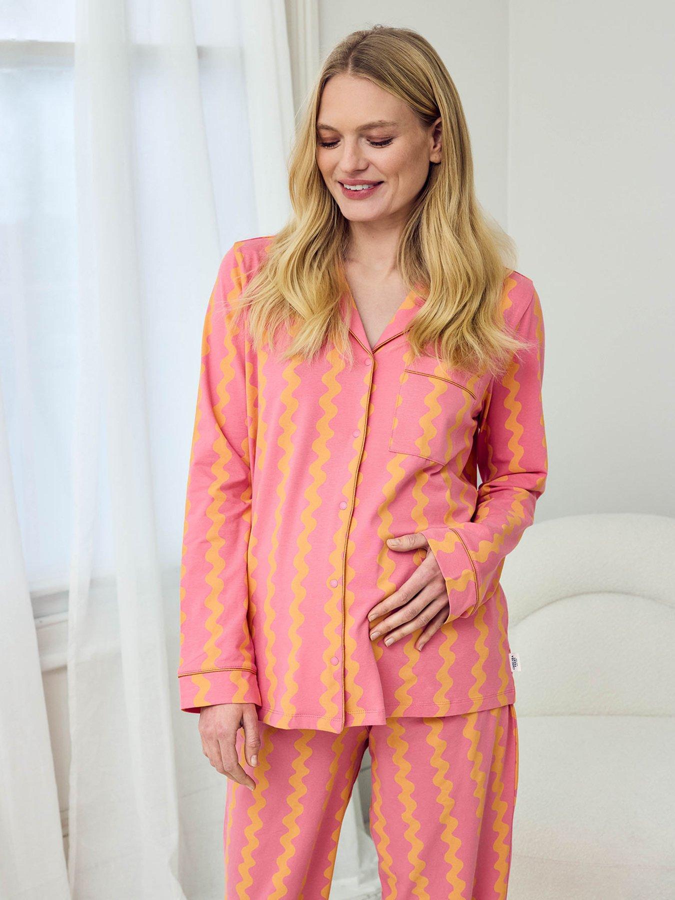 chelsea-peers-maternity-ruffle-long-button-up-pyjama-set-pinkoutfit