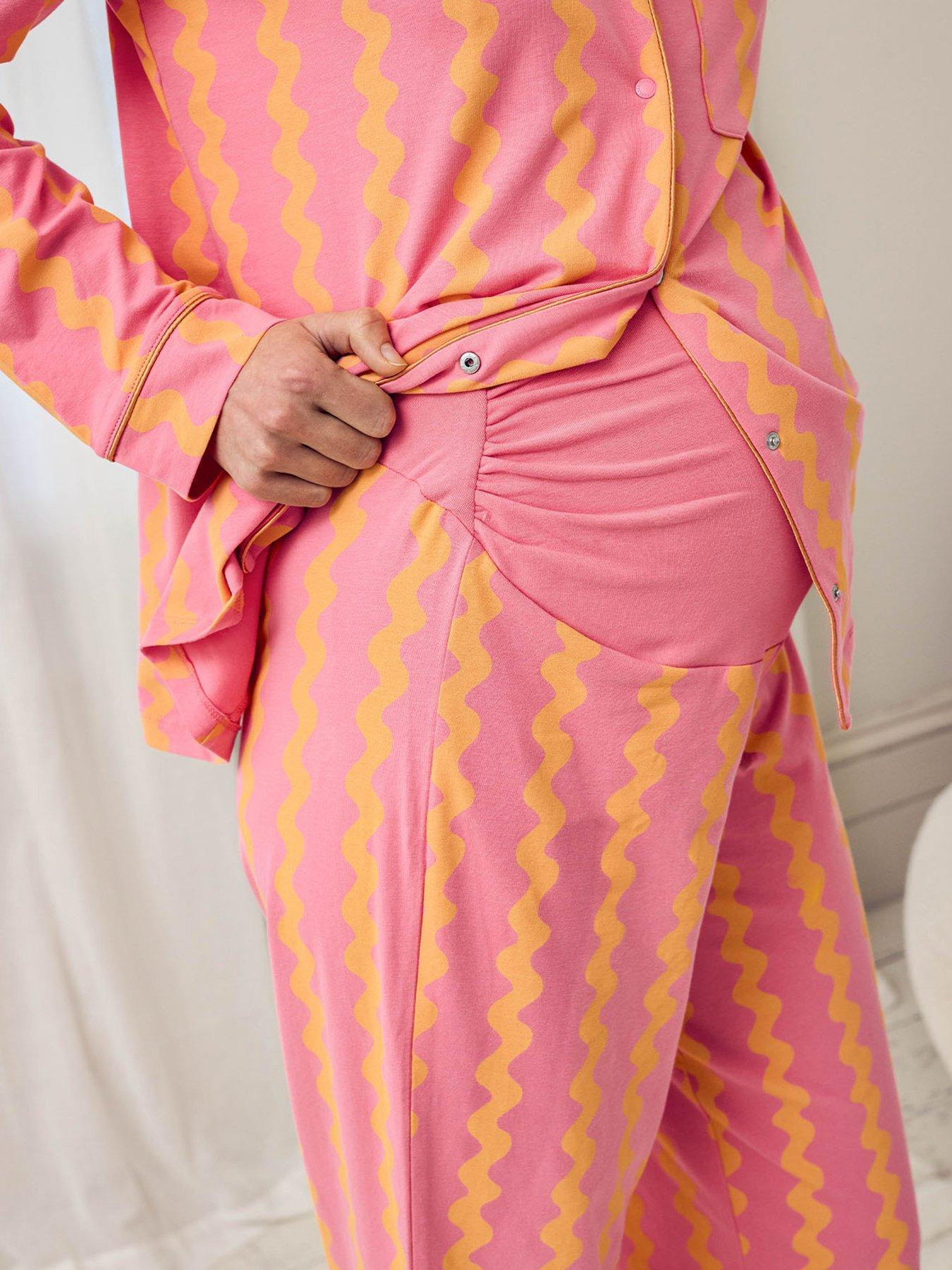 chelsea-peers-maternity-ruffle-long-button-up-pyjama-set-pinkdetail
