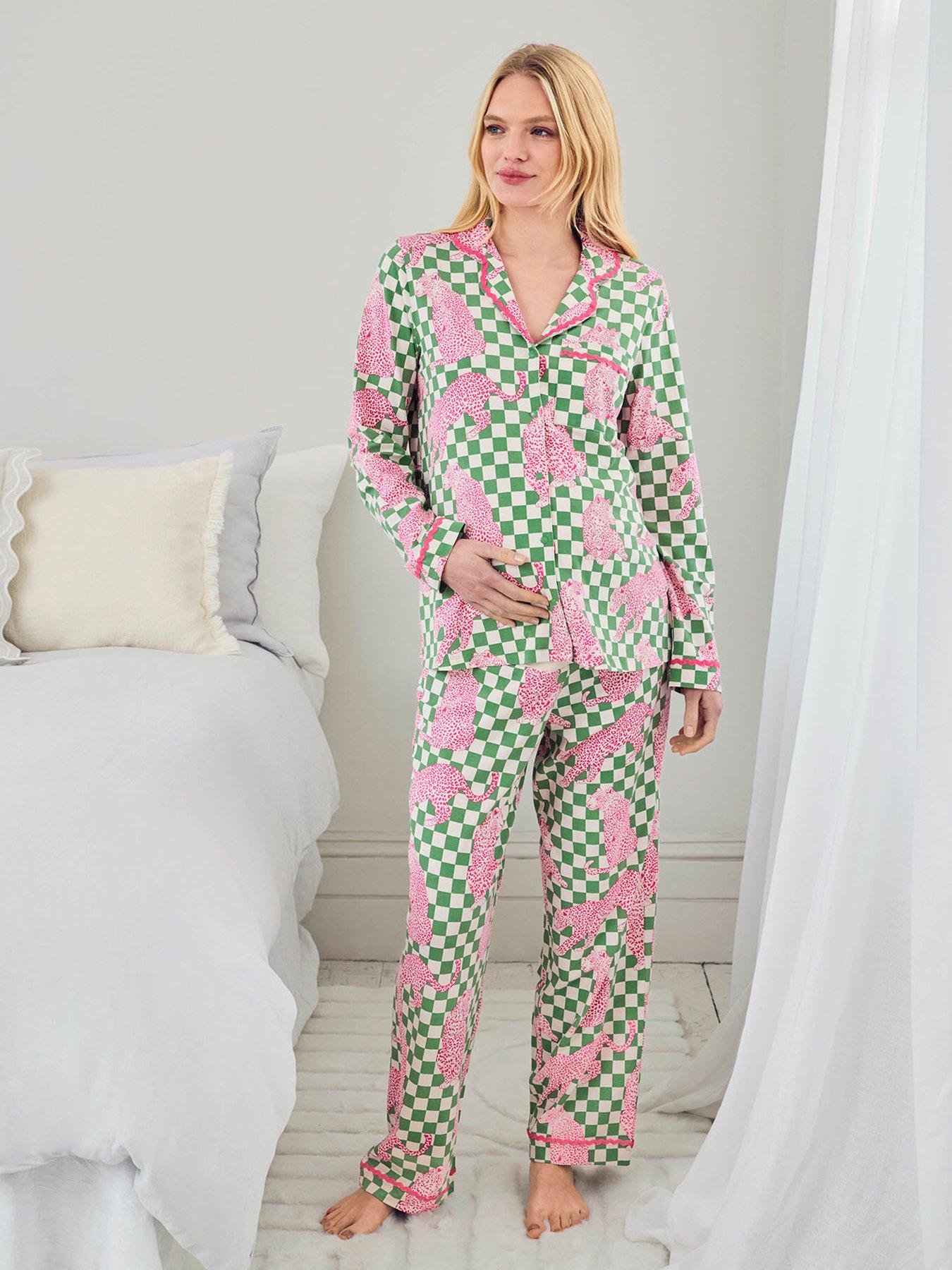 chelsea-peers-maternity-classic-long-button-up-pyjama-set-greenfront
