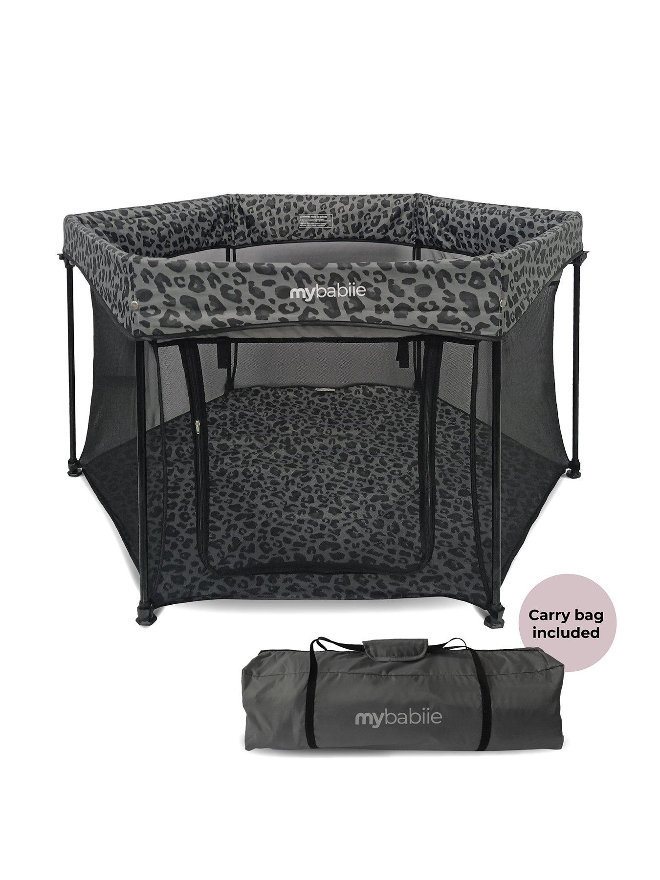 my-babiie-foldable-baby-playpen-grey-leopardstillFront