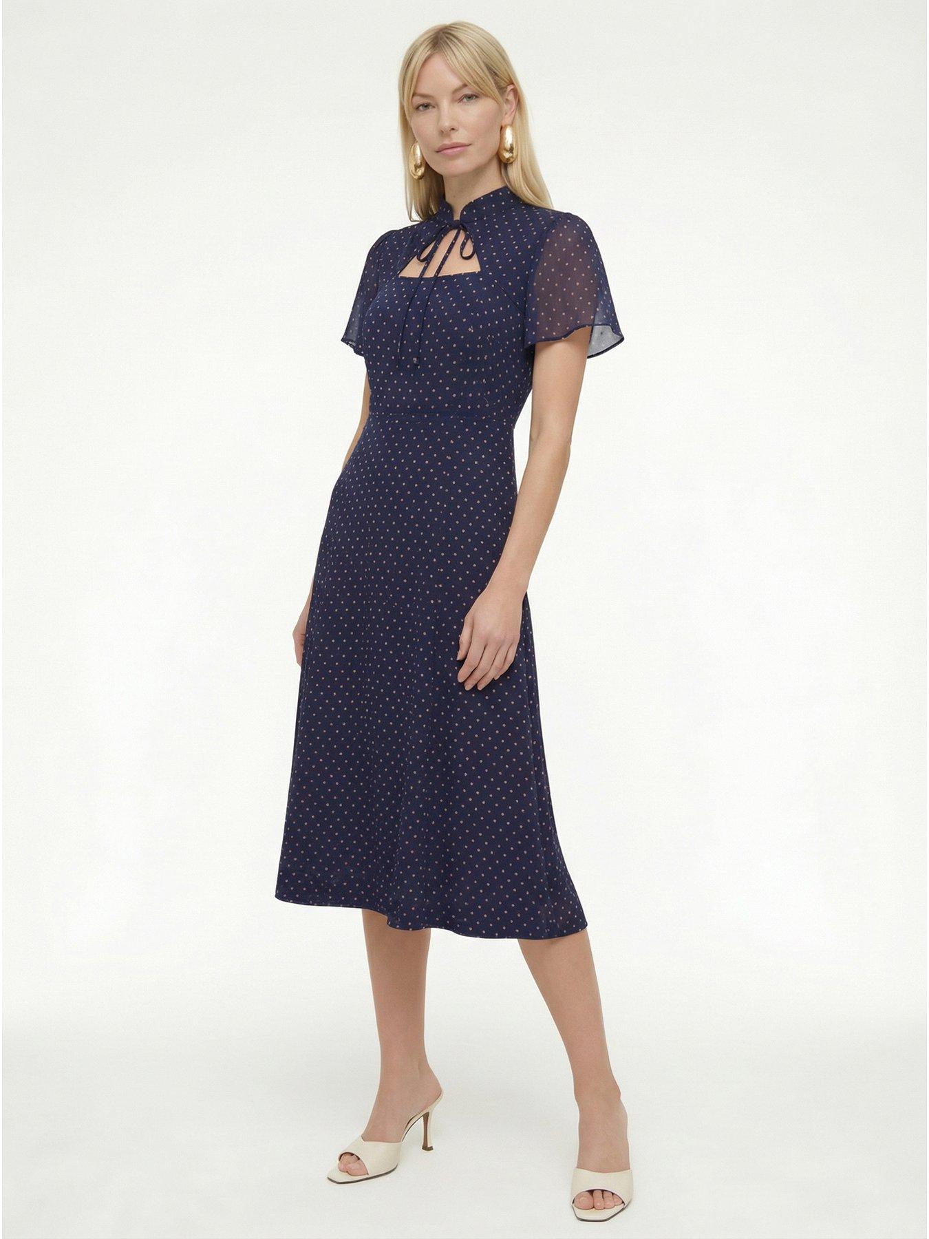 Lily & Lionel Primrose Garden Polka Dot Print Midi Dress In Navy