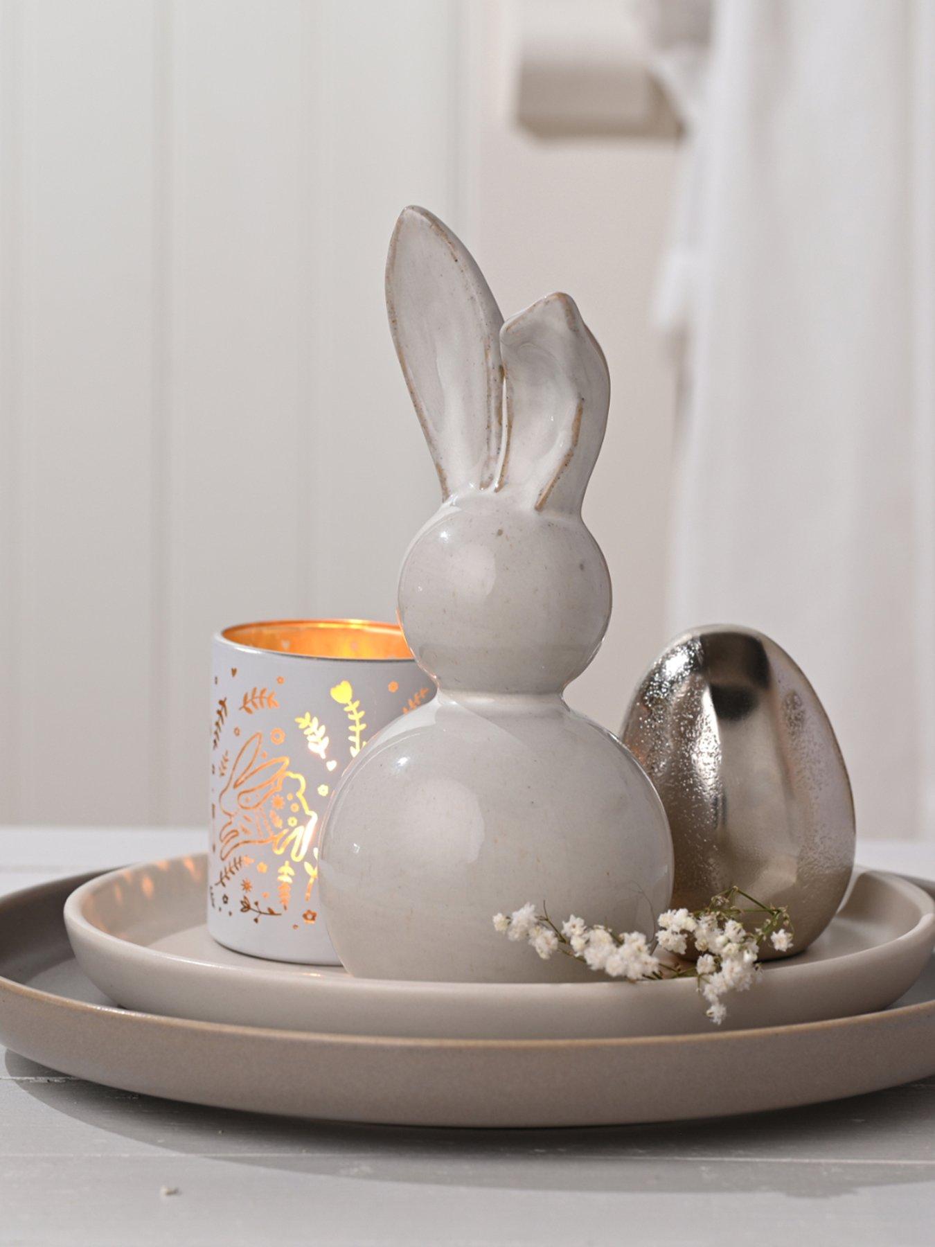 Grey Ceramic Bunny Decor