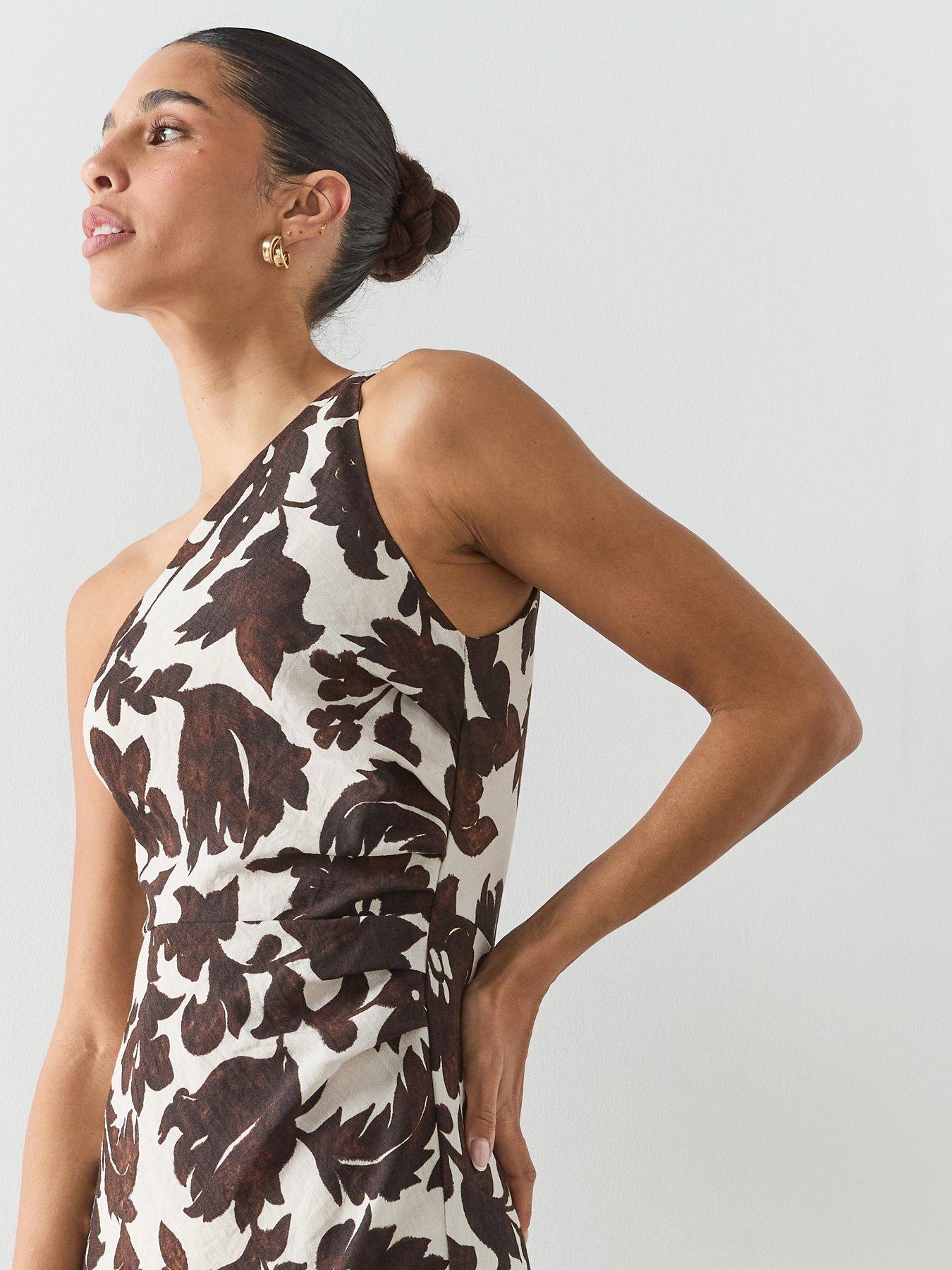 Image 5 of 6 of Mango Asymmetrical Floral-Print Dress - Brown
