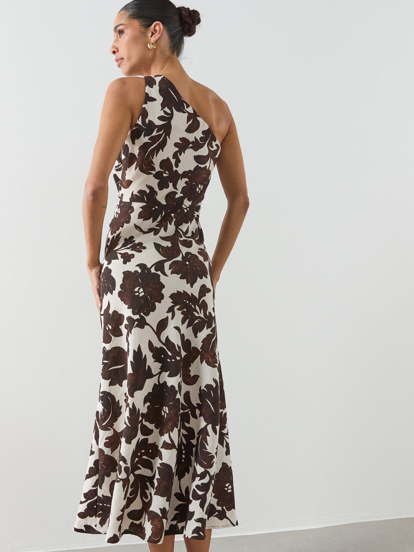 Image 6 of 6 of Mango Asymmetrical Floral-Print Dress - Brown