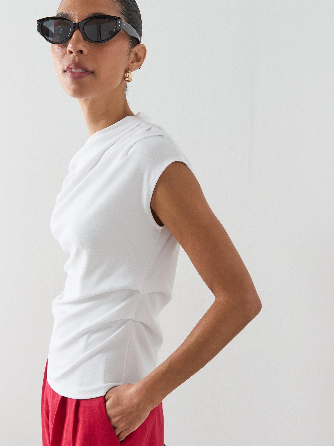 Image 4 of 6 of Mango Asymmetric Ruched Top - White