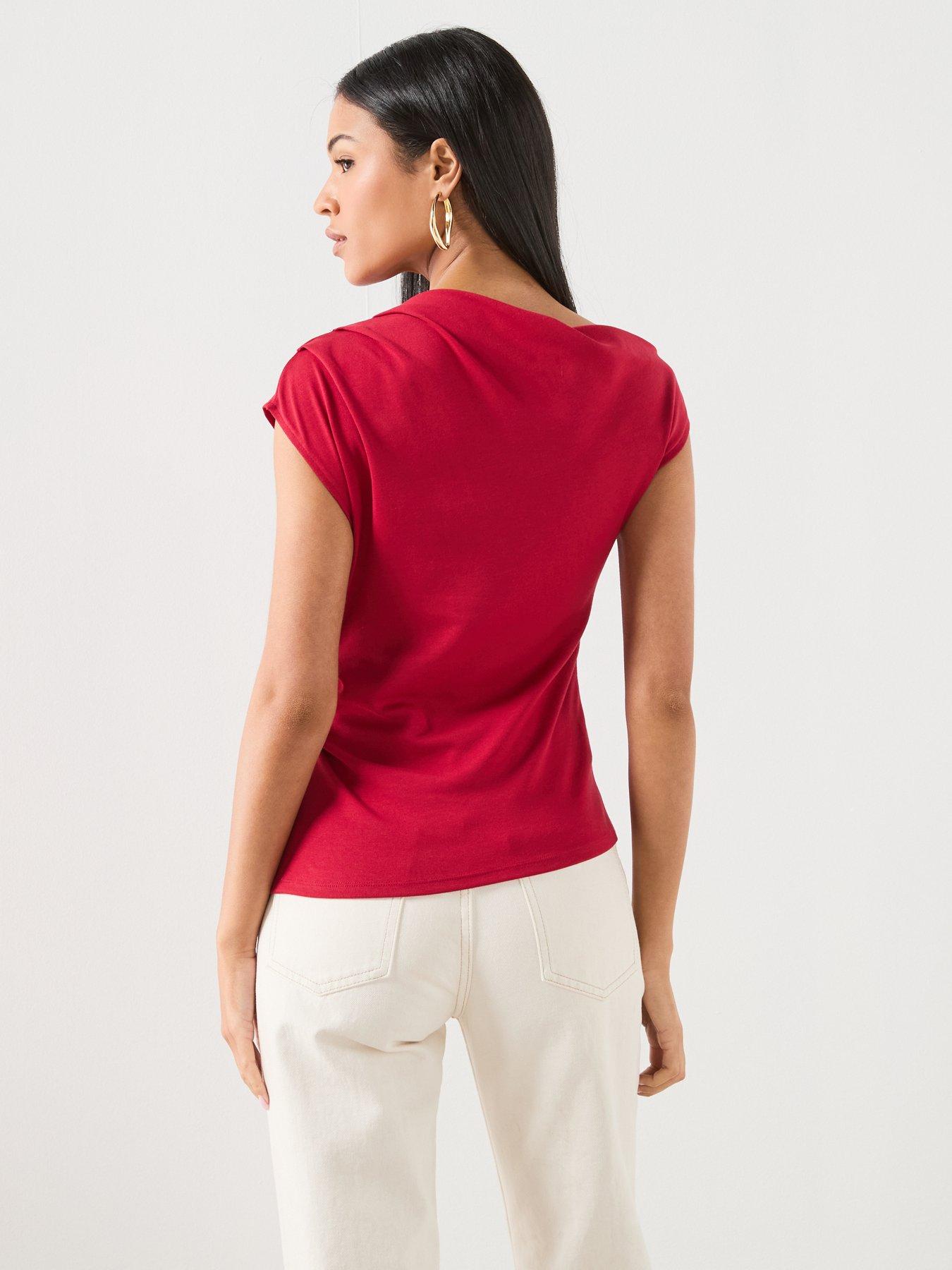Image 2 of 6 of Mango Asymmetric Ruched Top - Red