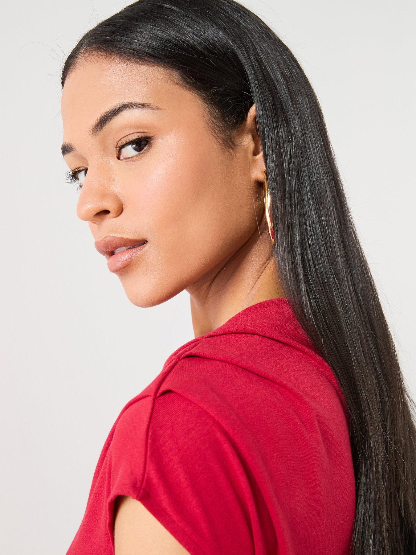 Image 4 of 6 of Mango Asymmetric Ruched Top - Red