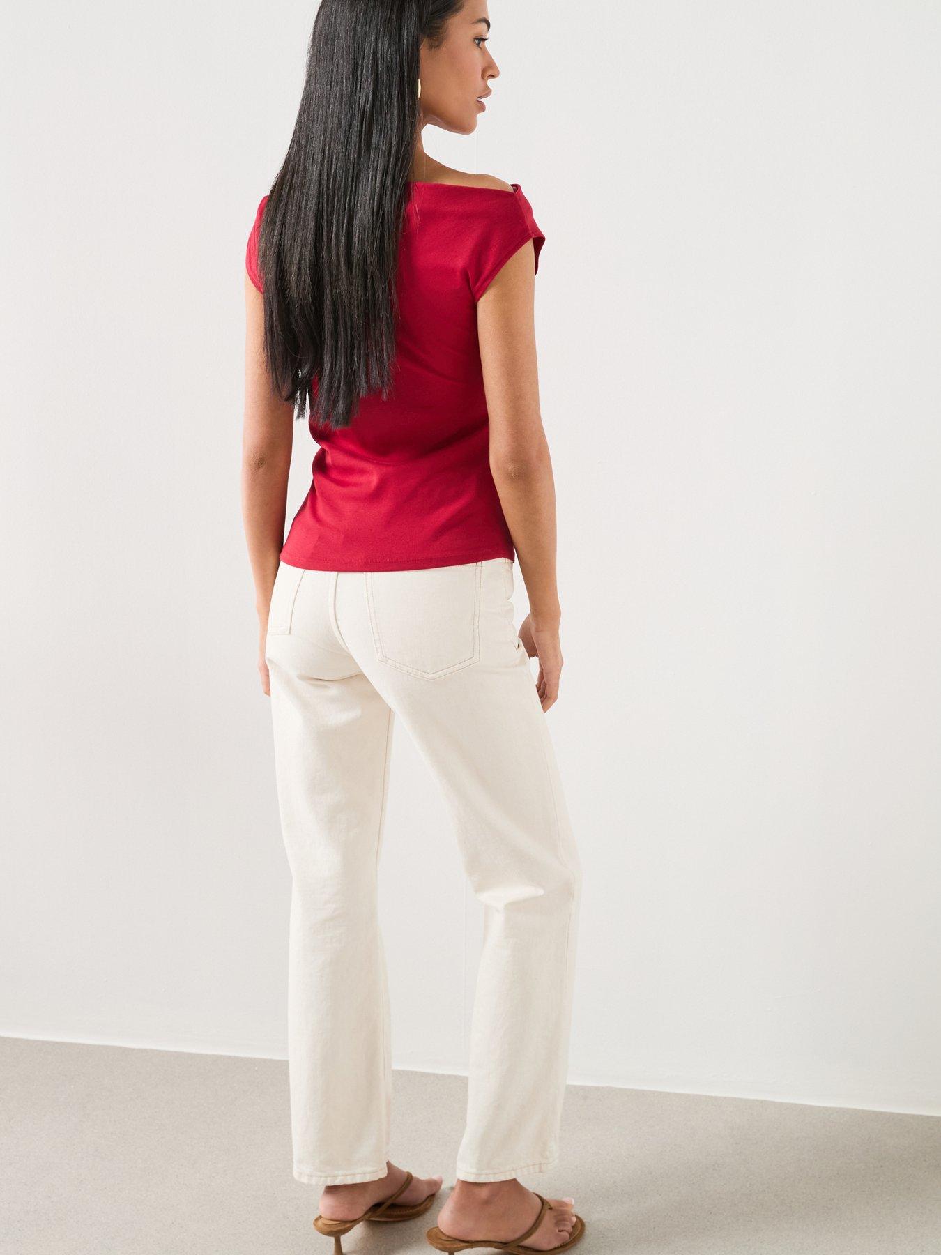 Image 6 of 6 of Mango Asymmetric Ruched Top - Red