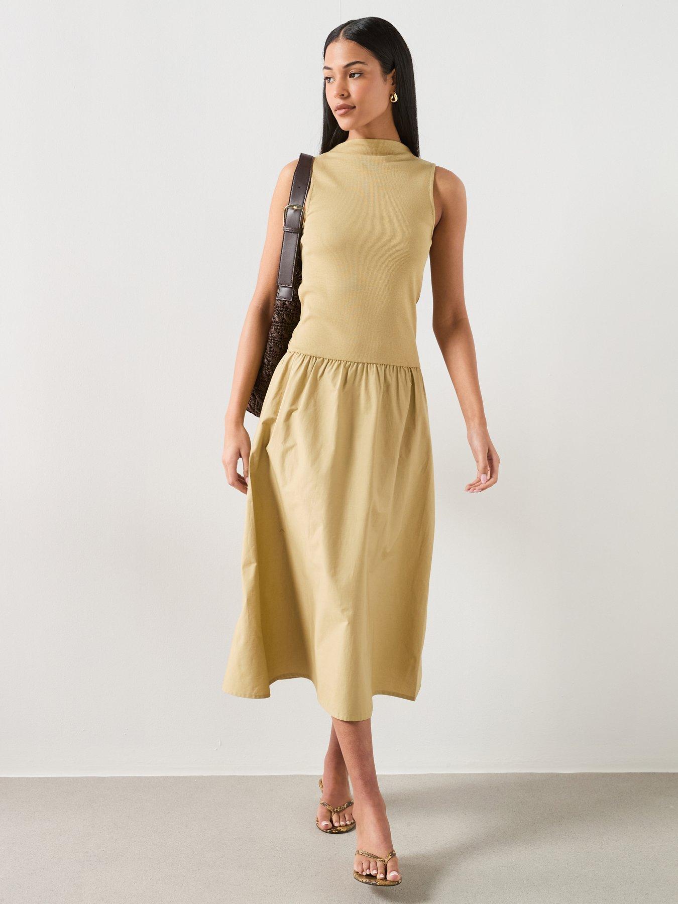 Image 1 of 6 of Mango Contrast-bodice Dress - Green