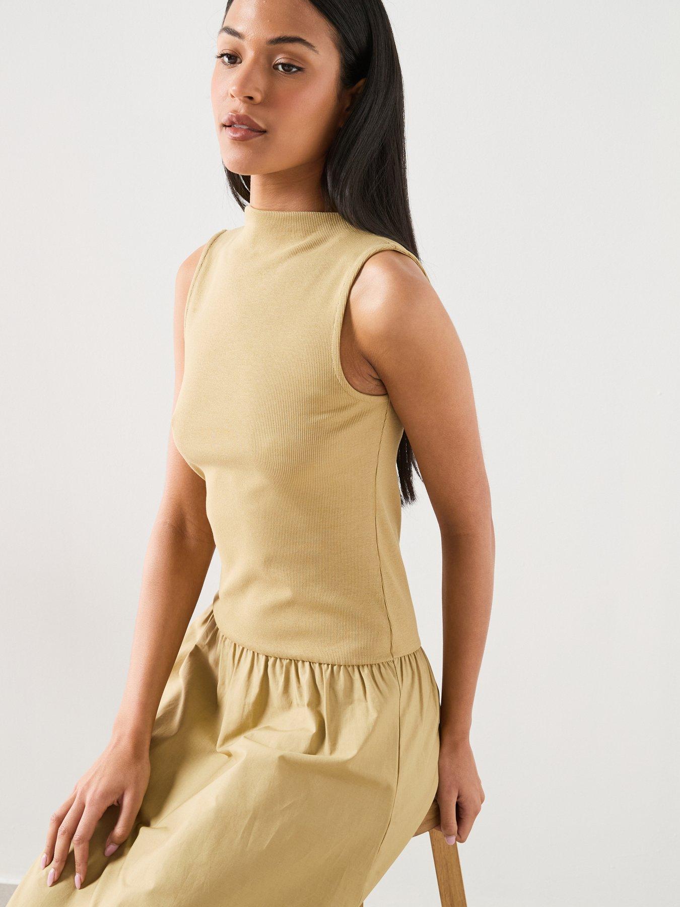 Image 3 of 6 of Mango Contrast-bodice Dress - Green