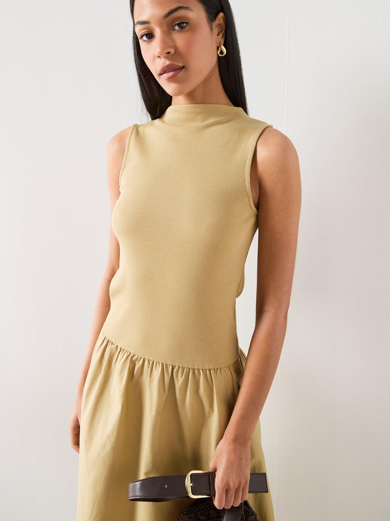 Image 5 of 6 of Mango Contrast-bodice Dress - Green