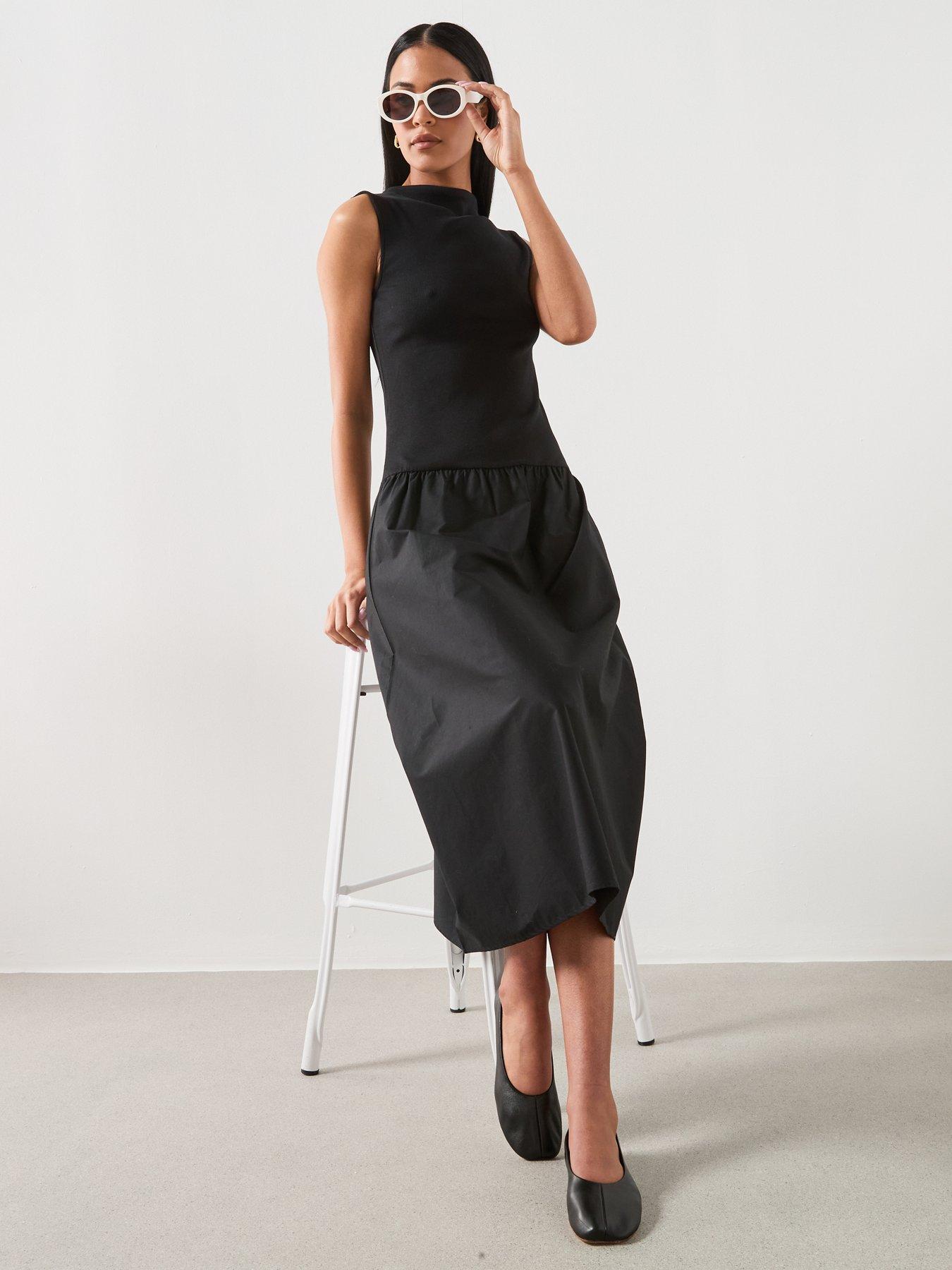 Image 3 of 6 of Mango Contrast-bodice Dress - Black