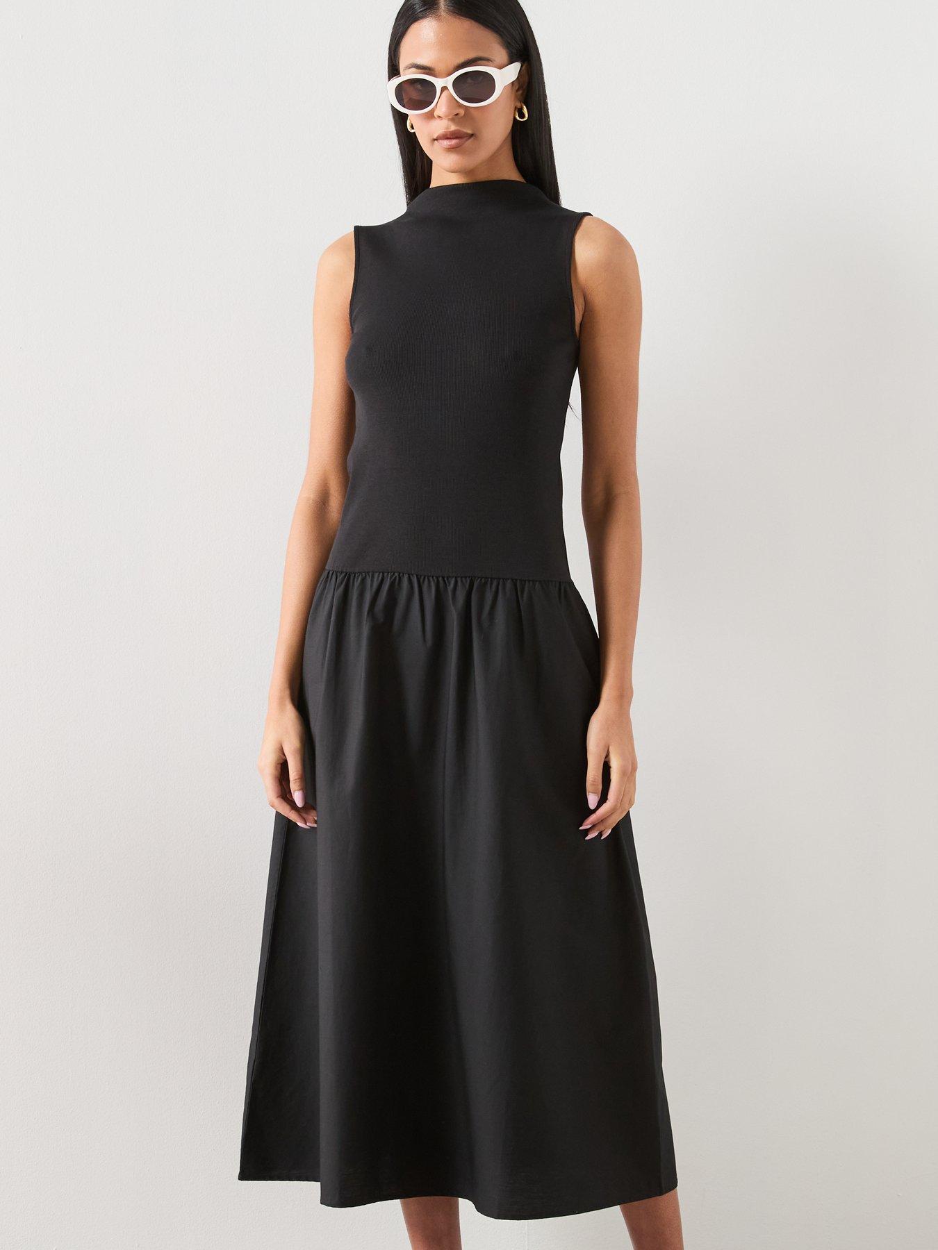 Image 6 of 6 of Mango Contrast-bodice Dress - Black