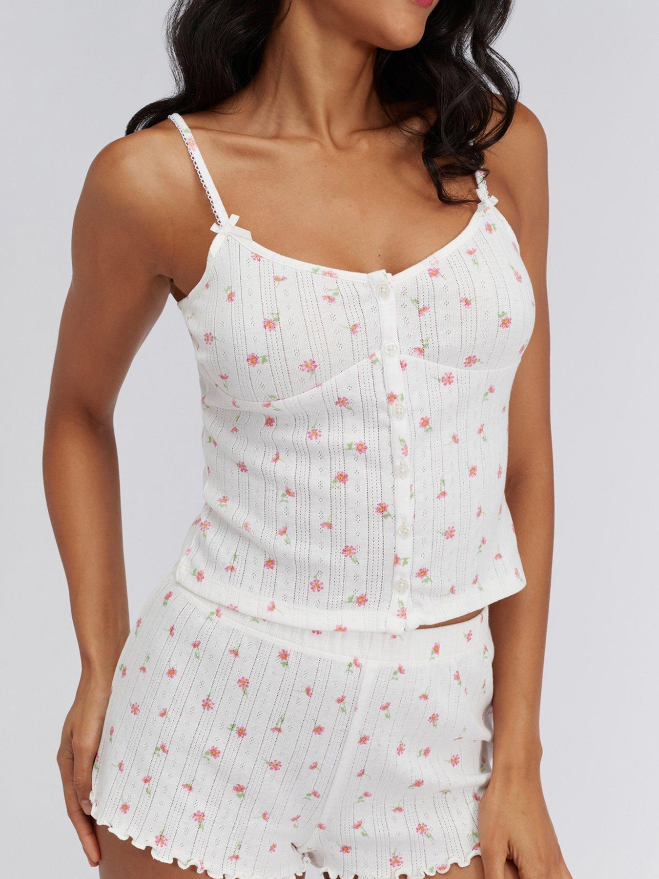 Image 5 of 5 of Boux Avenue Floral Pointelle Cami Set - Ivory Mix