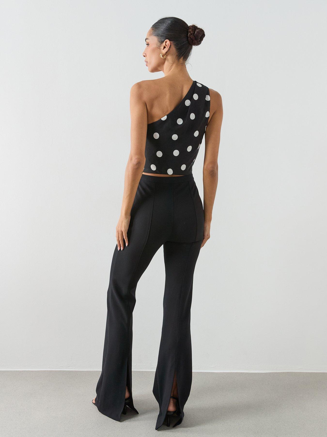 Image 2 of 6 of Mango Asymmetric Polka Dot Top - Black