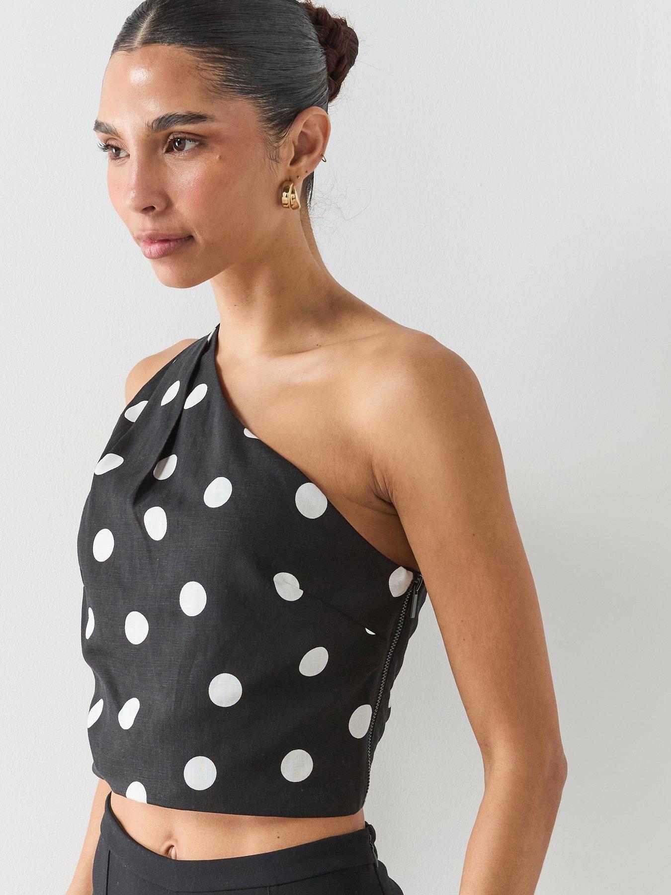 Image 4 of 6 of Mango Asymmetric Polka Dot Top - Black
