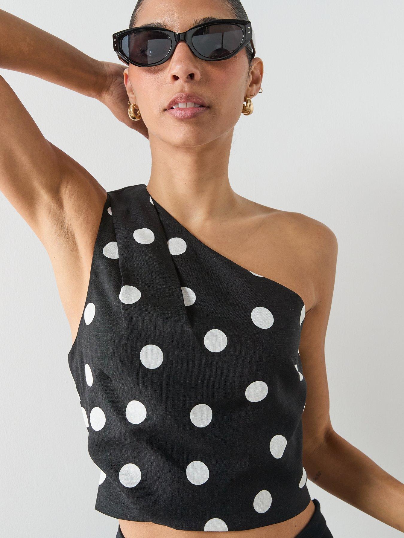 Image 5 of 6 of Mango Asymmetric Polka Dot Top - Black
