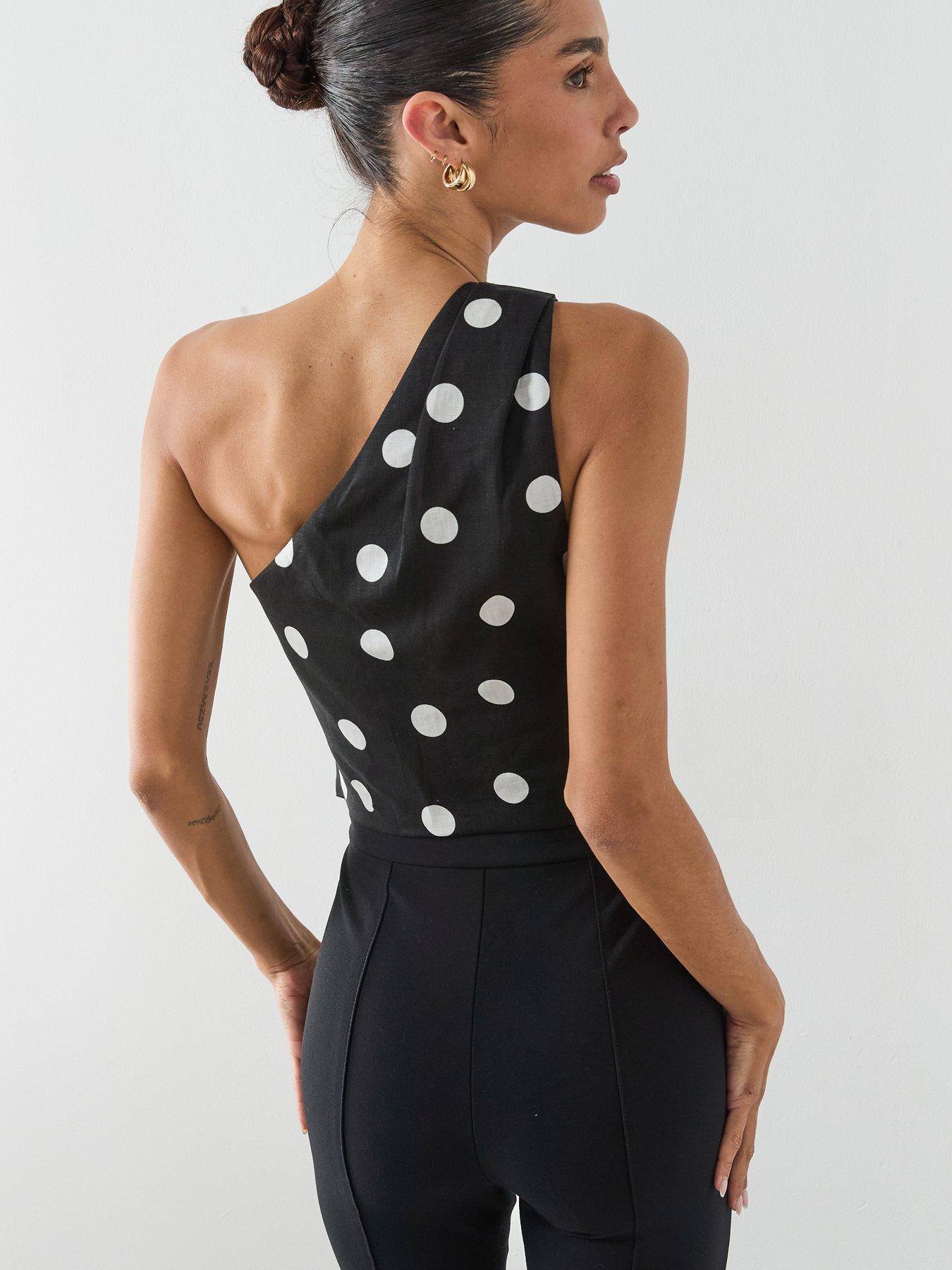 Image 6 of 6 of Mango Asymmetric Polka Dot Top - Black