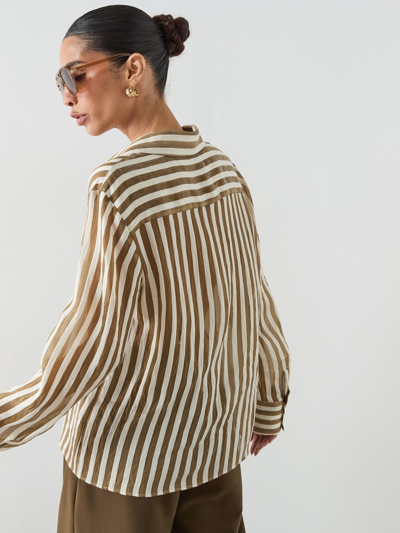 Image 2 of 6 of Mango Semi-Transparent Striped Lyocell Shirt - Khaki