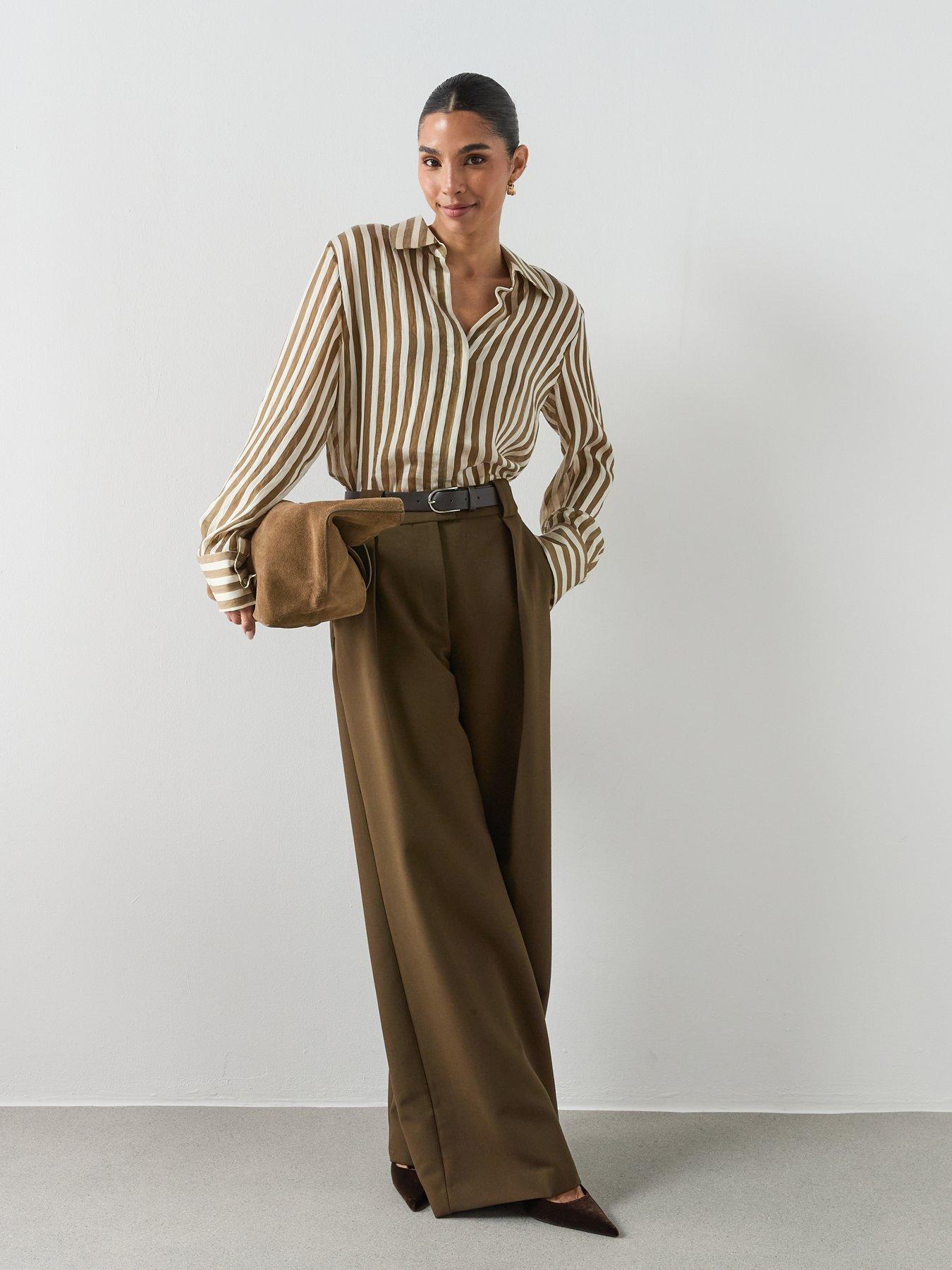 Image 3 of 6 of Mango Semi-Transparent Striped Lyocell Shirt - Khaki