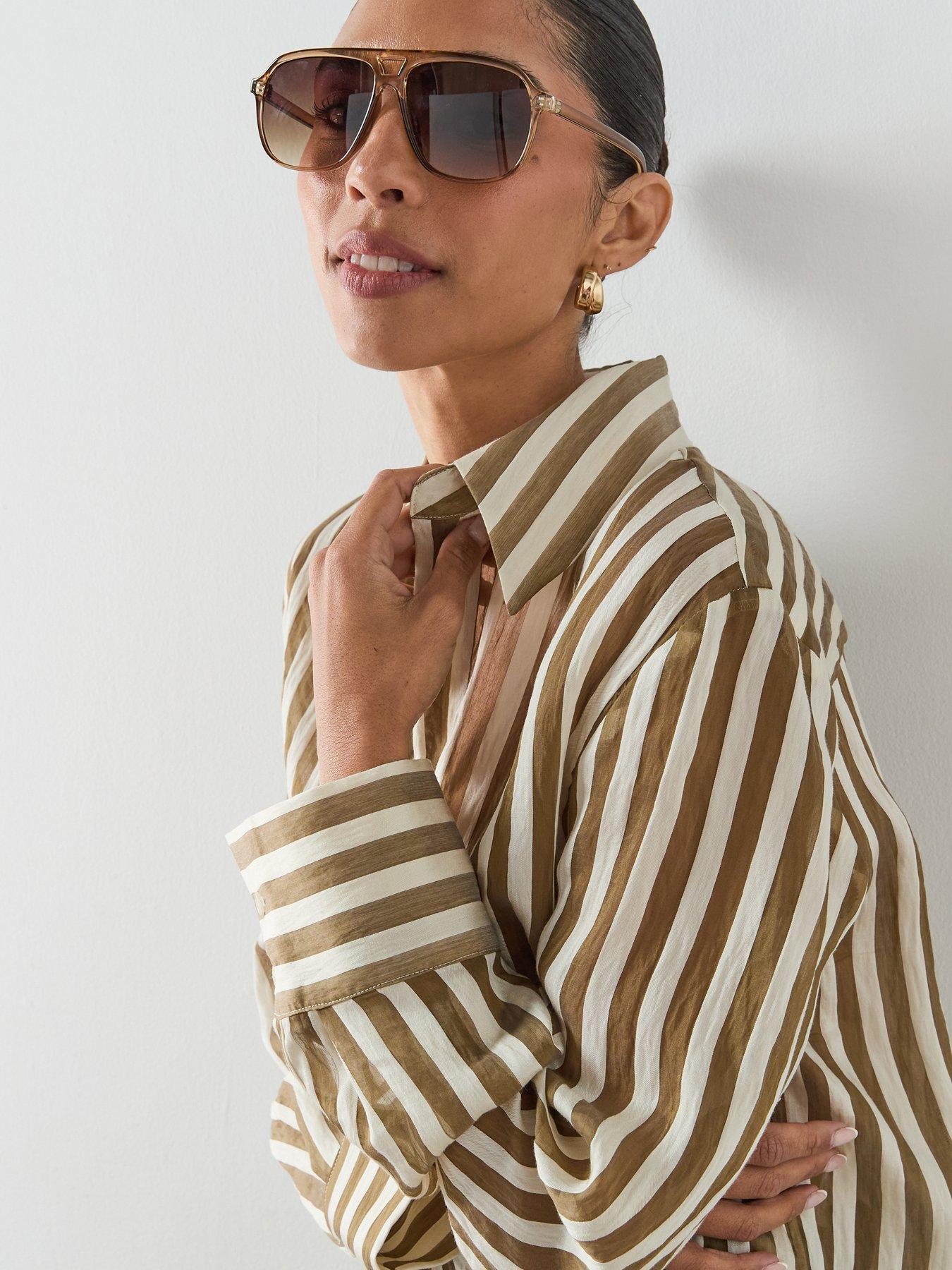 Image 4 of 6 of Mango Semi-Transparent Striped Lyocell Shirt - Khaki