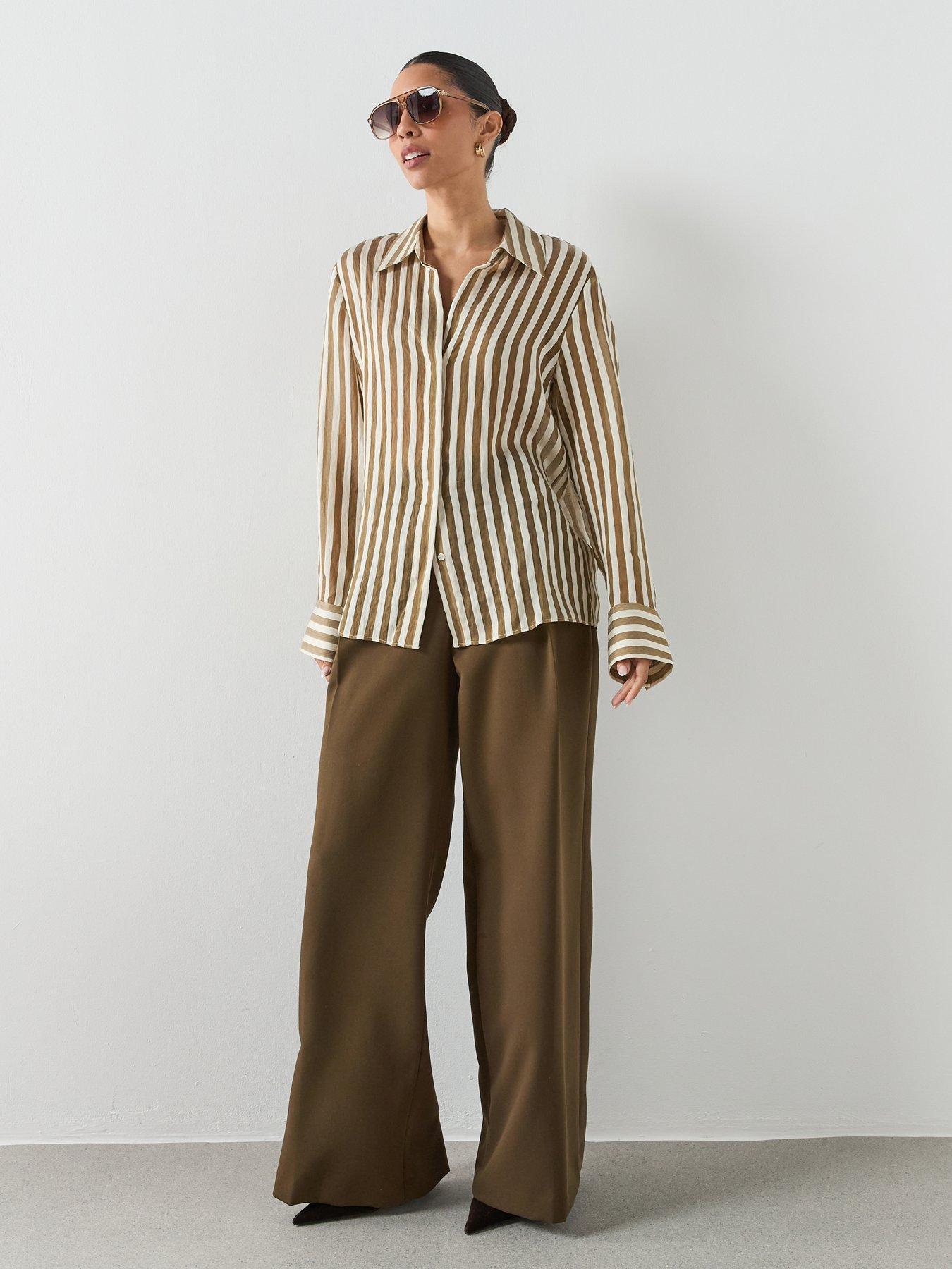 Image 6 of 6 of Mango Semi-Transparent Striped Lyocell Shirt - Khaki