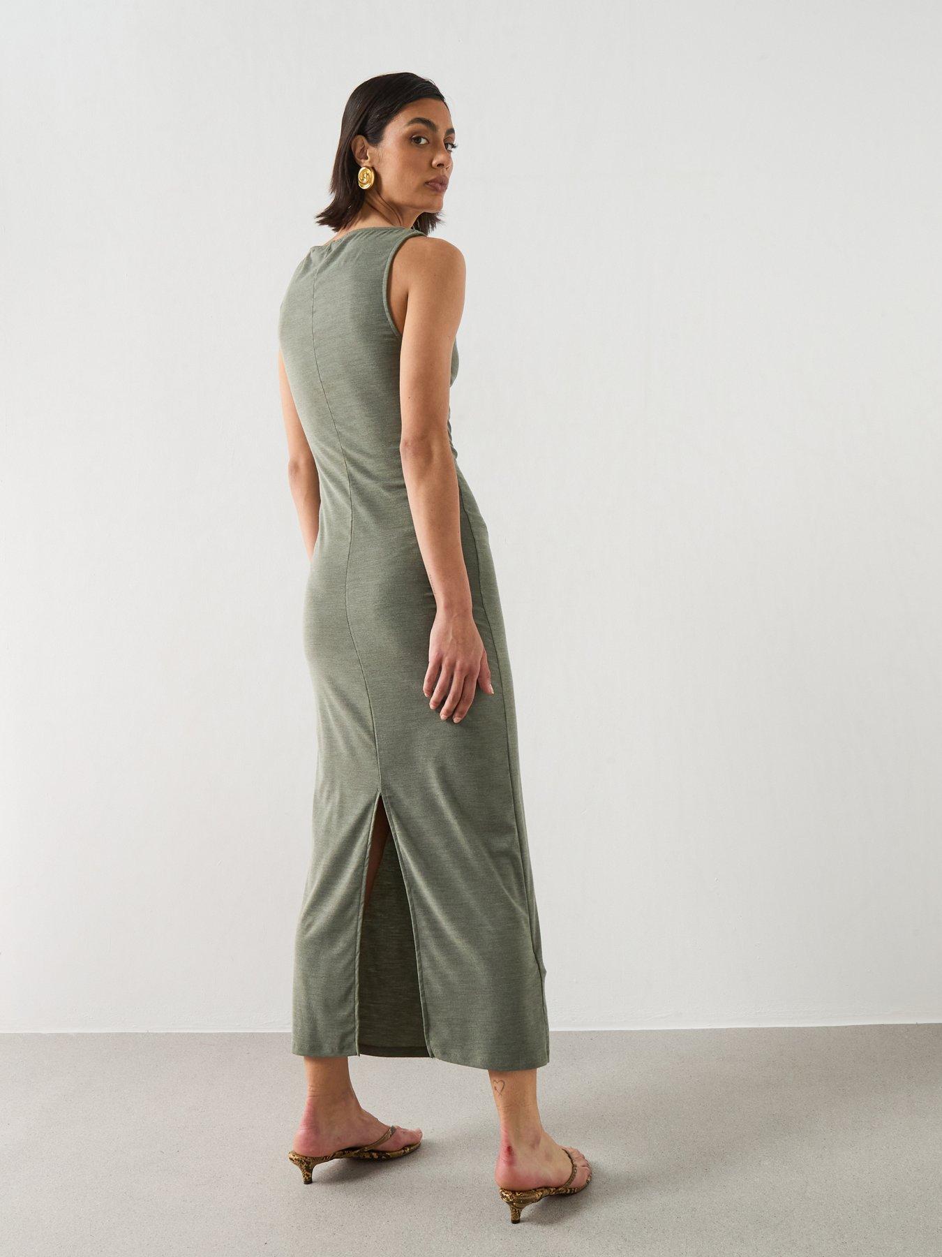 Image 2 of 6 of Mango Fitted Dress With Metal Detail - Green