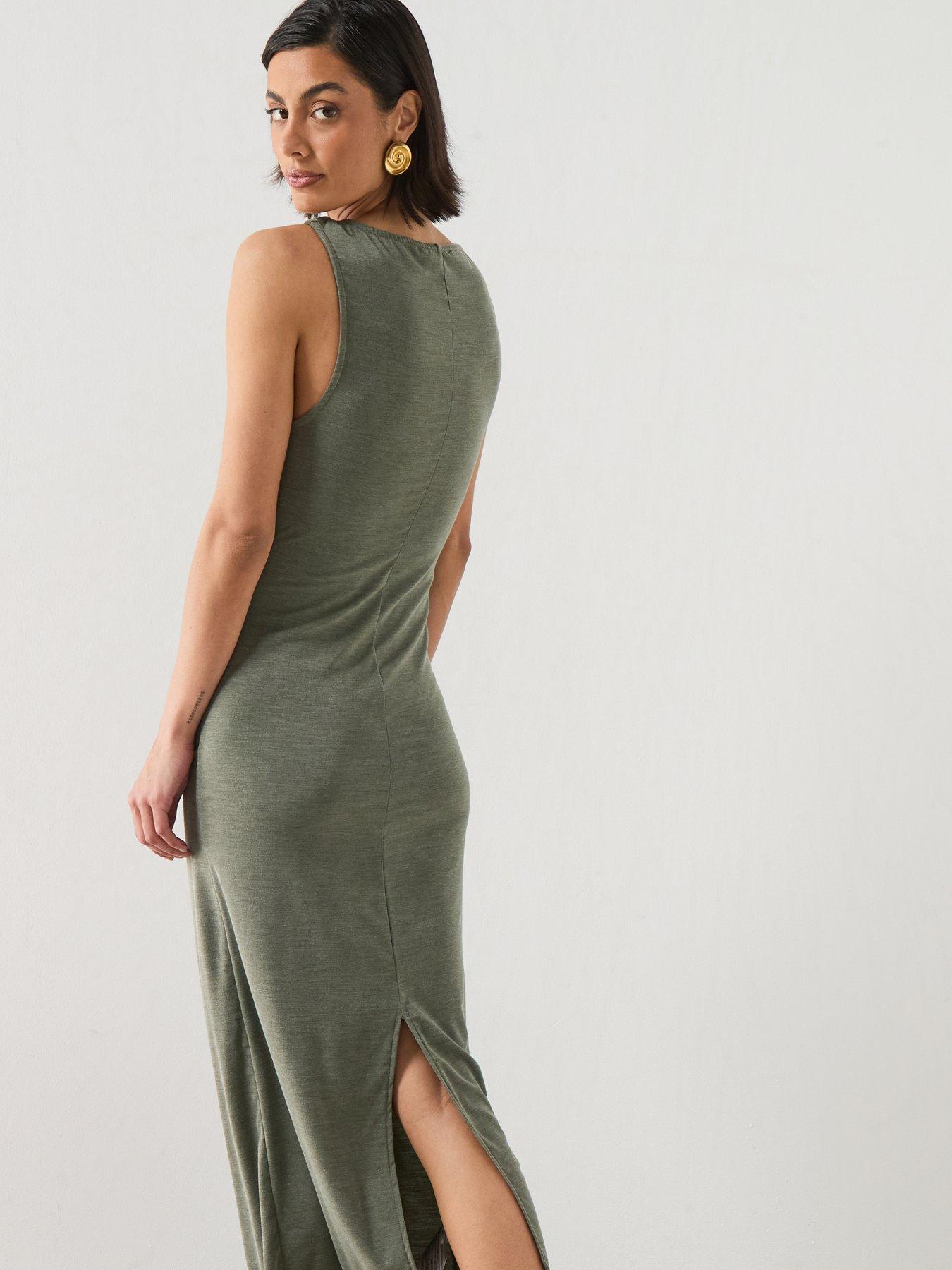 Image 5 of 6 of Mango Fitted Dress With Metal Detail - Green