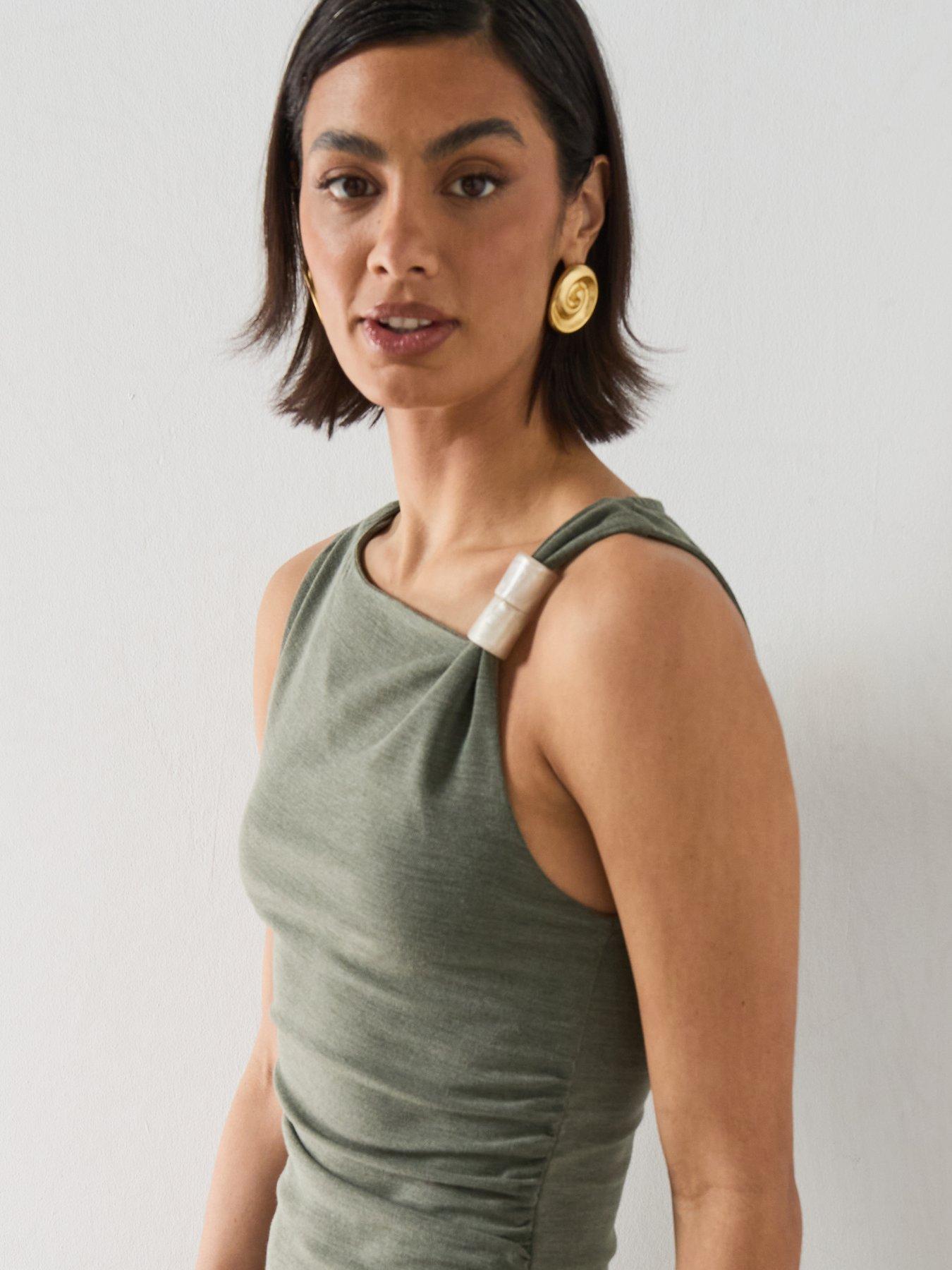 Image 6 of 6 of Mango Fitted Dress With Metal Detail - Green