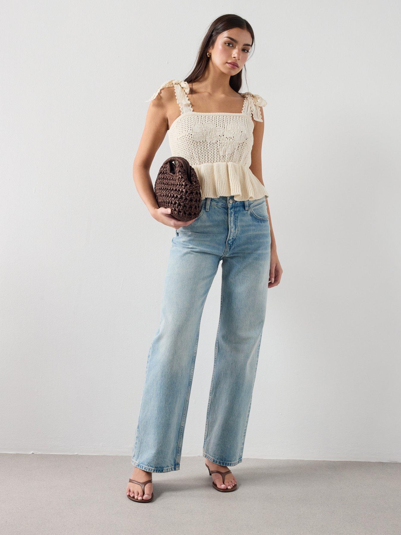 Image 3 of 6 of Mango Openwork Knitted Top With Bows - Cream - Beige