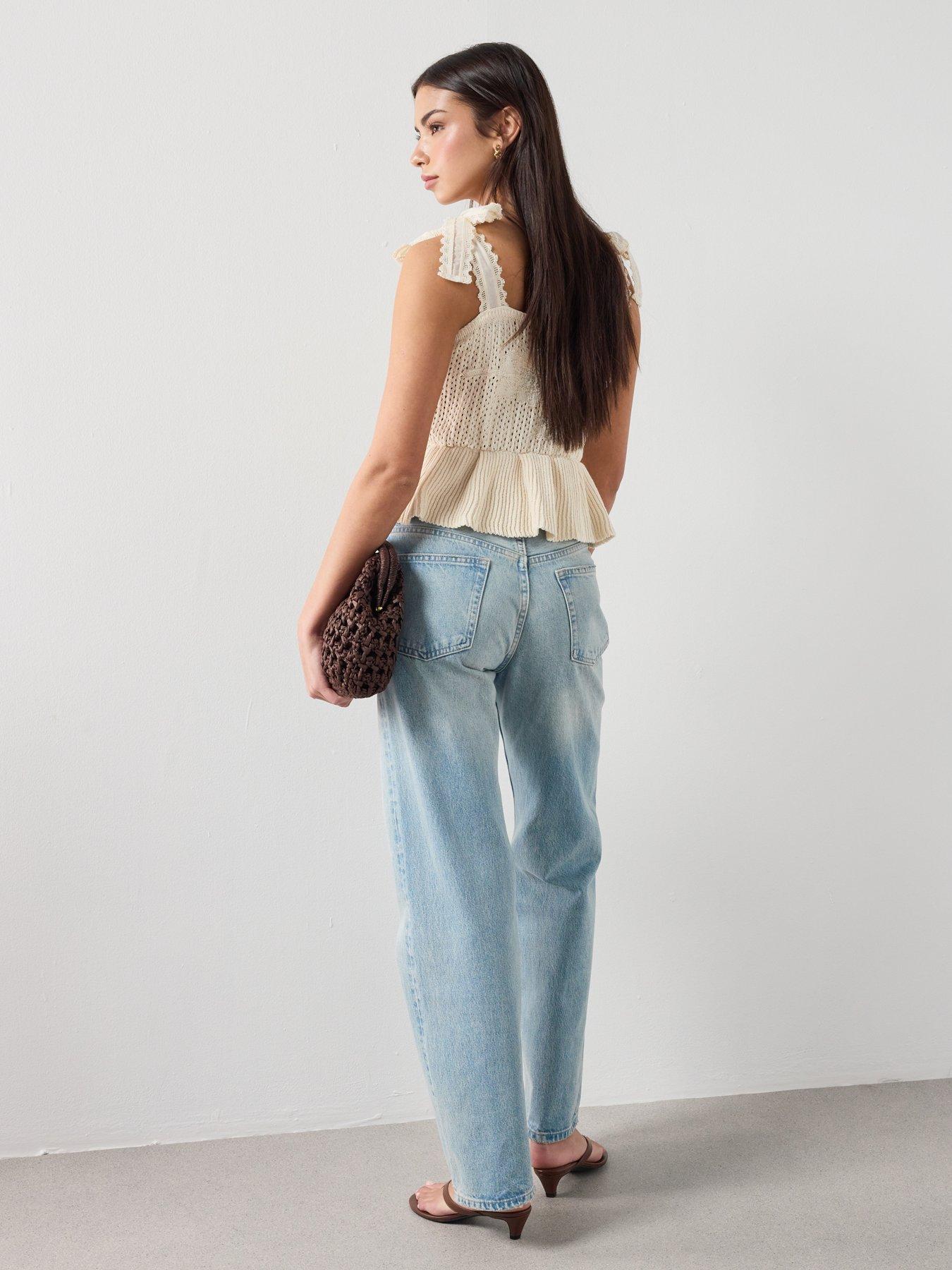 Image 5 of 6 of Mango Openwork Knitted Top With Bows - Cream - Beige