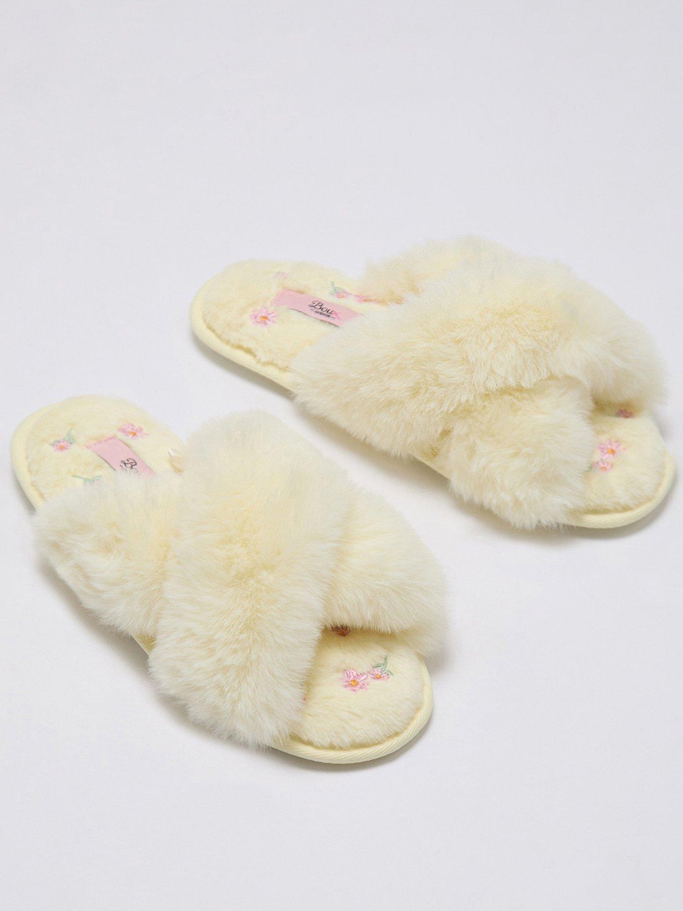 Image 1 of 5 of Boux Avenue Floral Emb Sole Crossband Slippers - Lemon