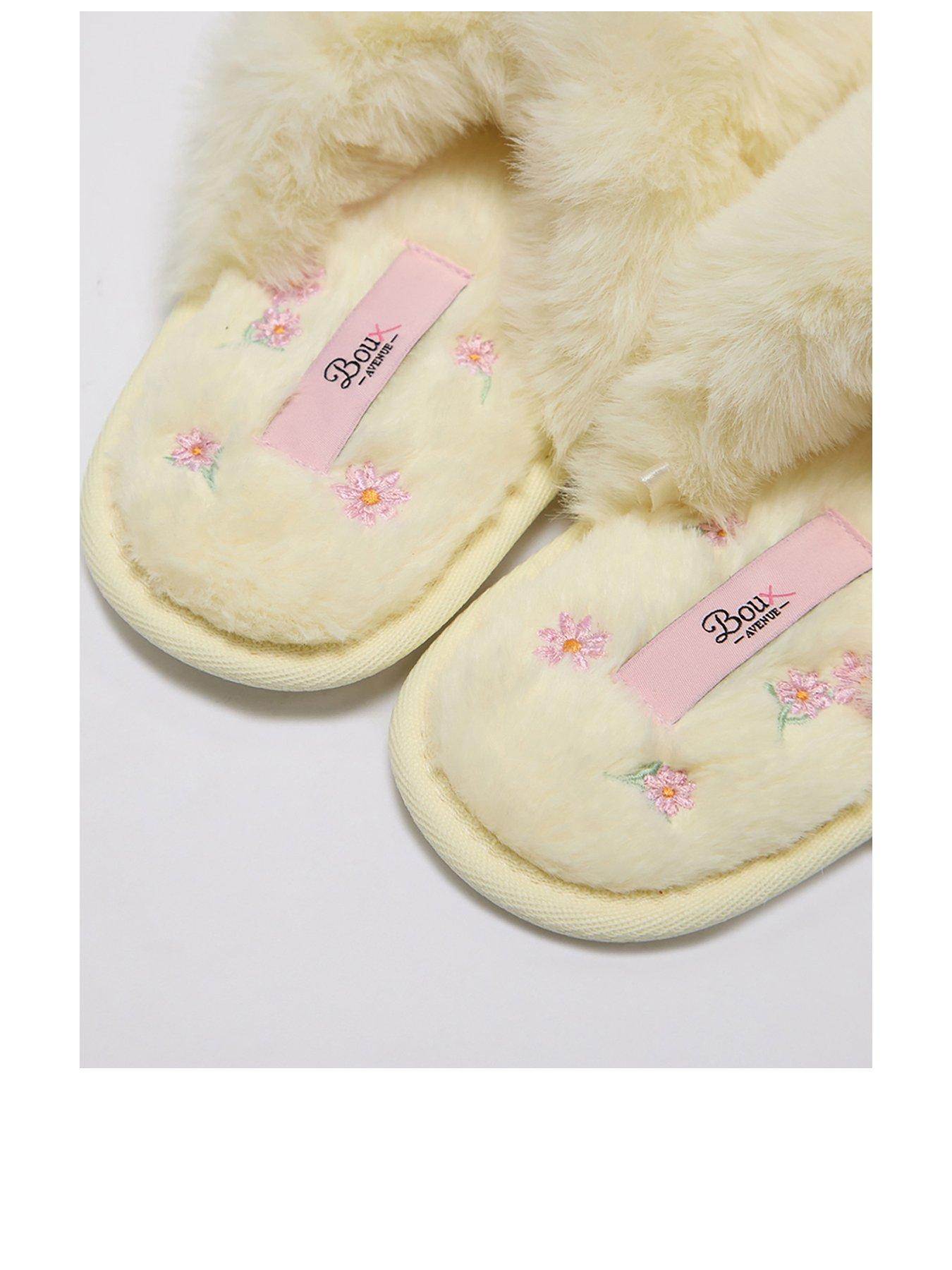 Image 3 of 5 of Boux Avenue Floral Emb Sole Crossband Slippers - Lemon