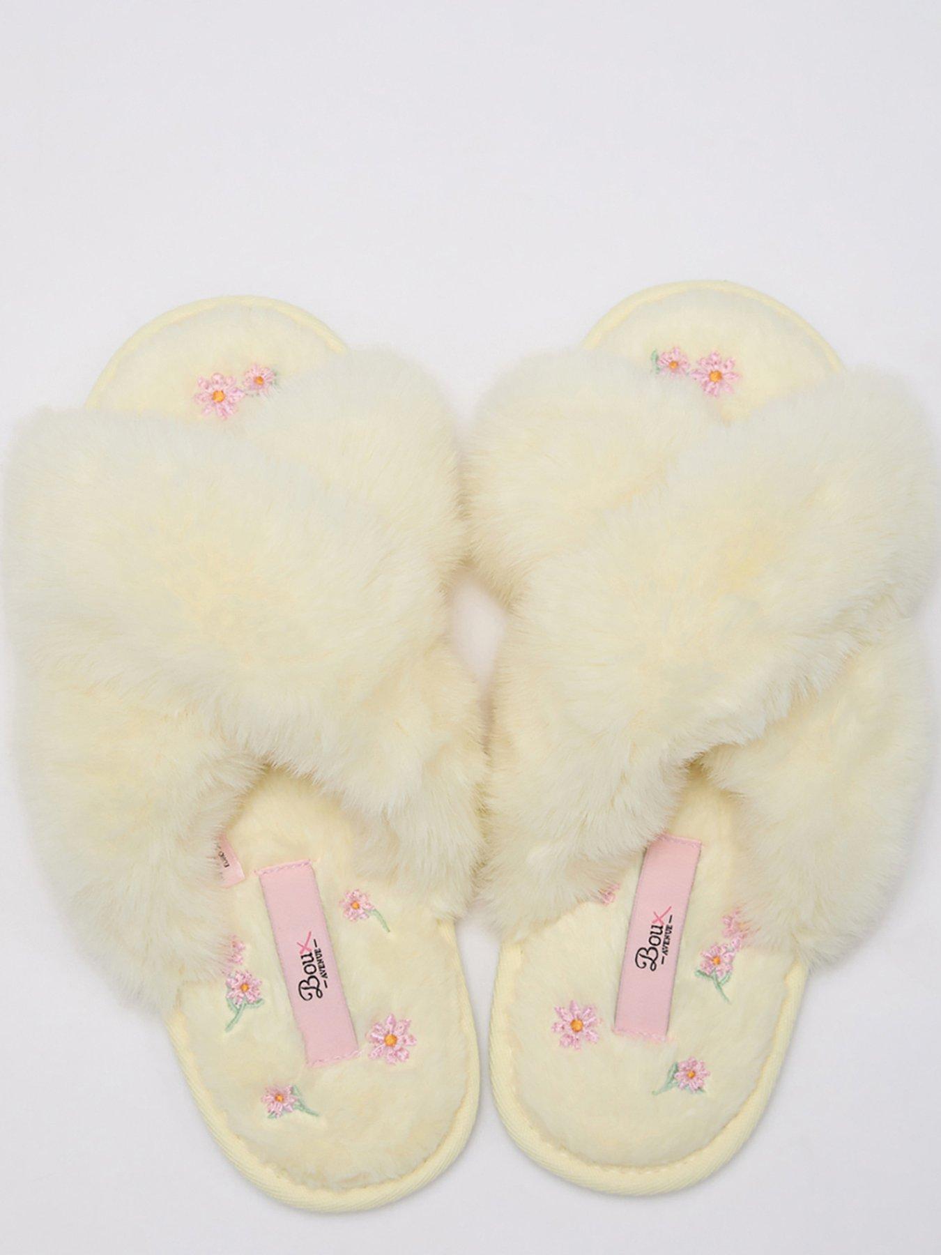 Image 4 of 5 of Boux Avenue Floral Emb Sole Crossband Slippers - Lemon
