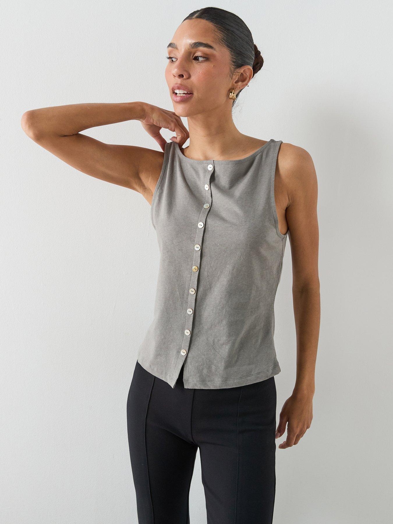 Image 1 of 6 of Mango Cotton Gilet With Buttons - Grey