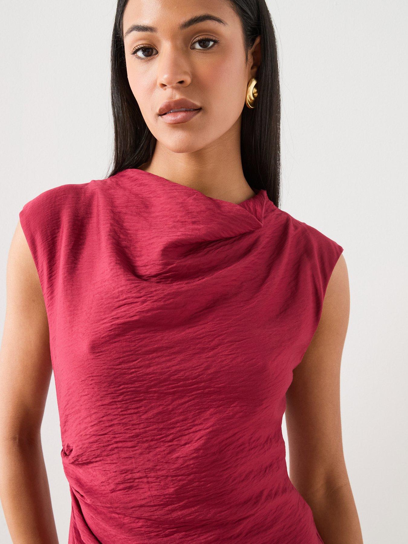 Image 5 of 6 of Mango Asymmetrical Draped Short Dress - Red