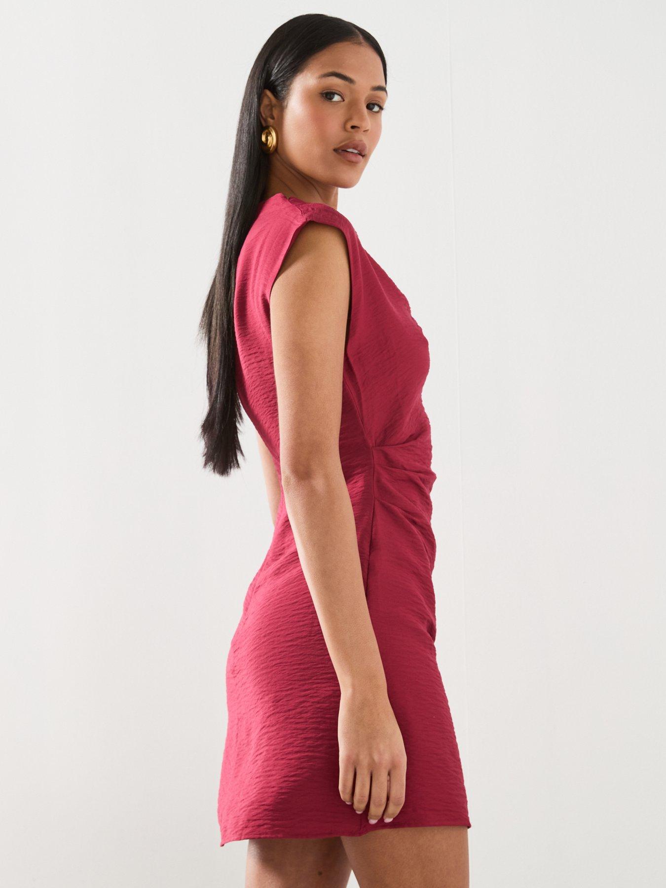 Image 6 of 6 of Mango Asymmetrical Draped Short Dress - Red