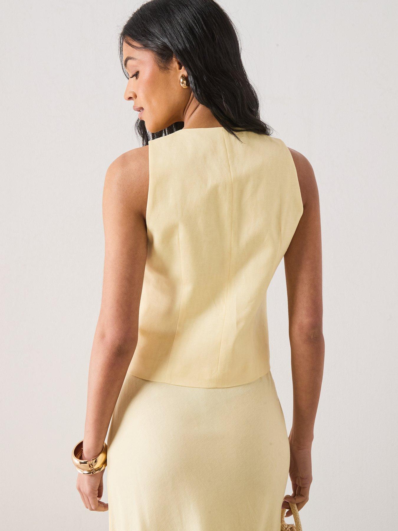 Image 2 of 6 of Mango Linen Toggle Co-ord Waistcoat - Yellow