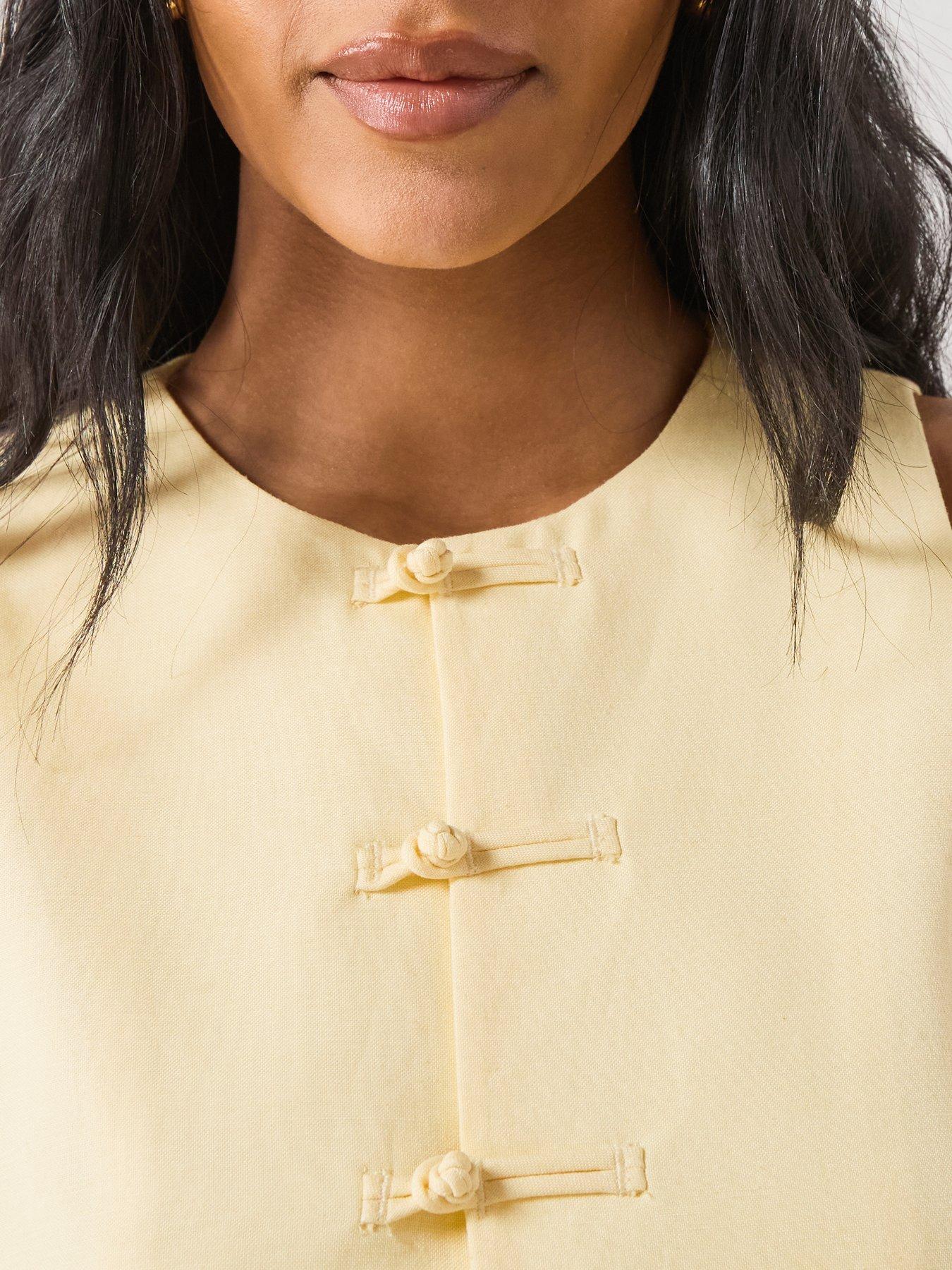 Image 4 of 6 of Mango Linen Toggle Co-ord Waistcoat - Yellow