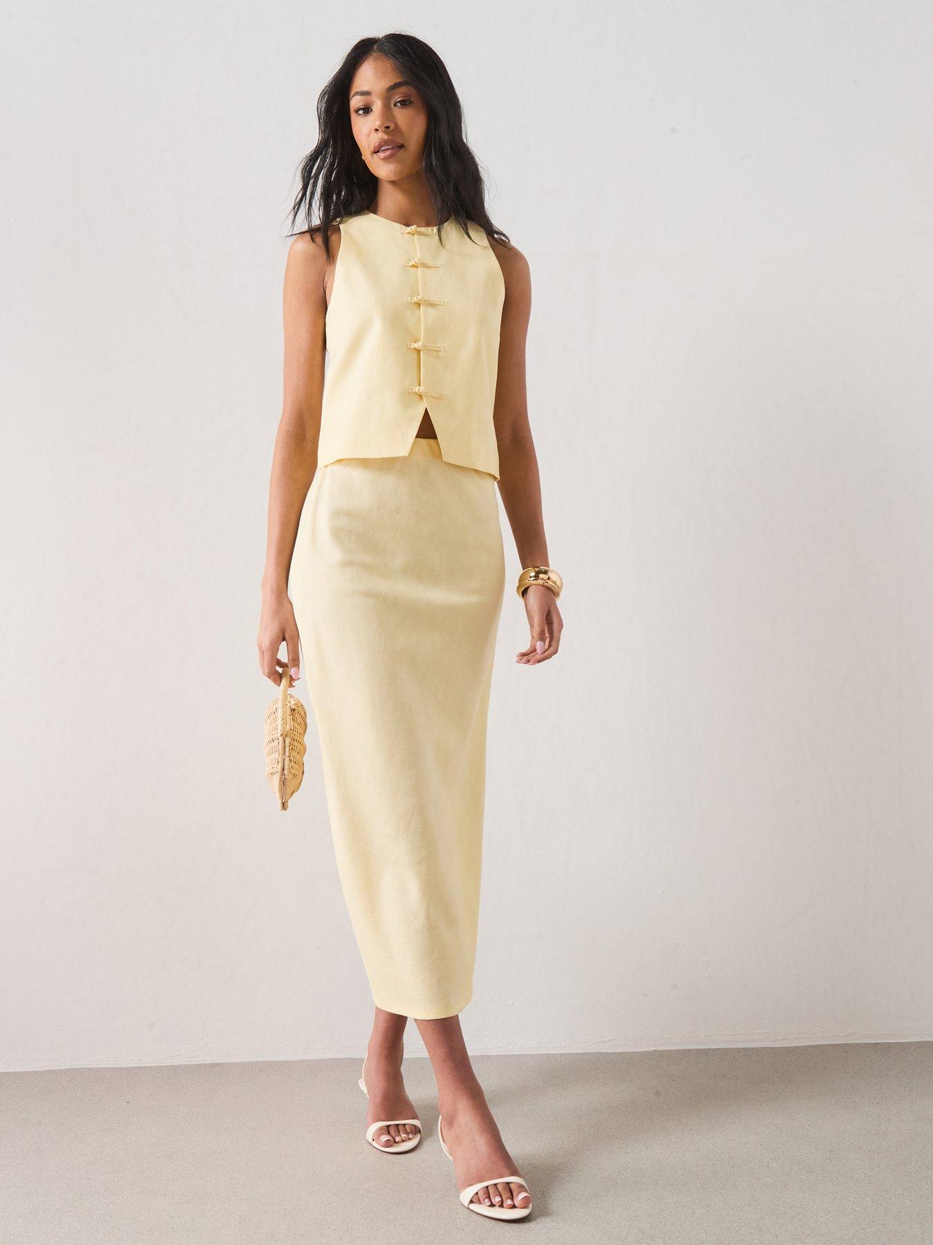 Image 6 of 6 of Mango Linen Toggle Co-ord Waistcoat - Yellow