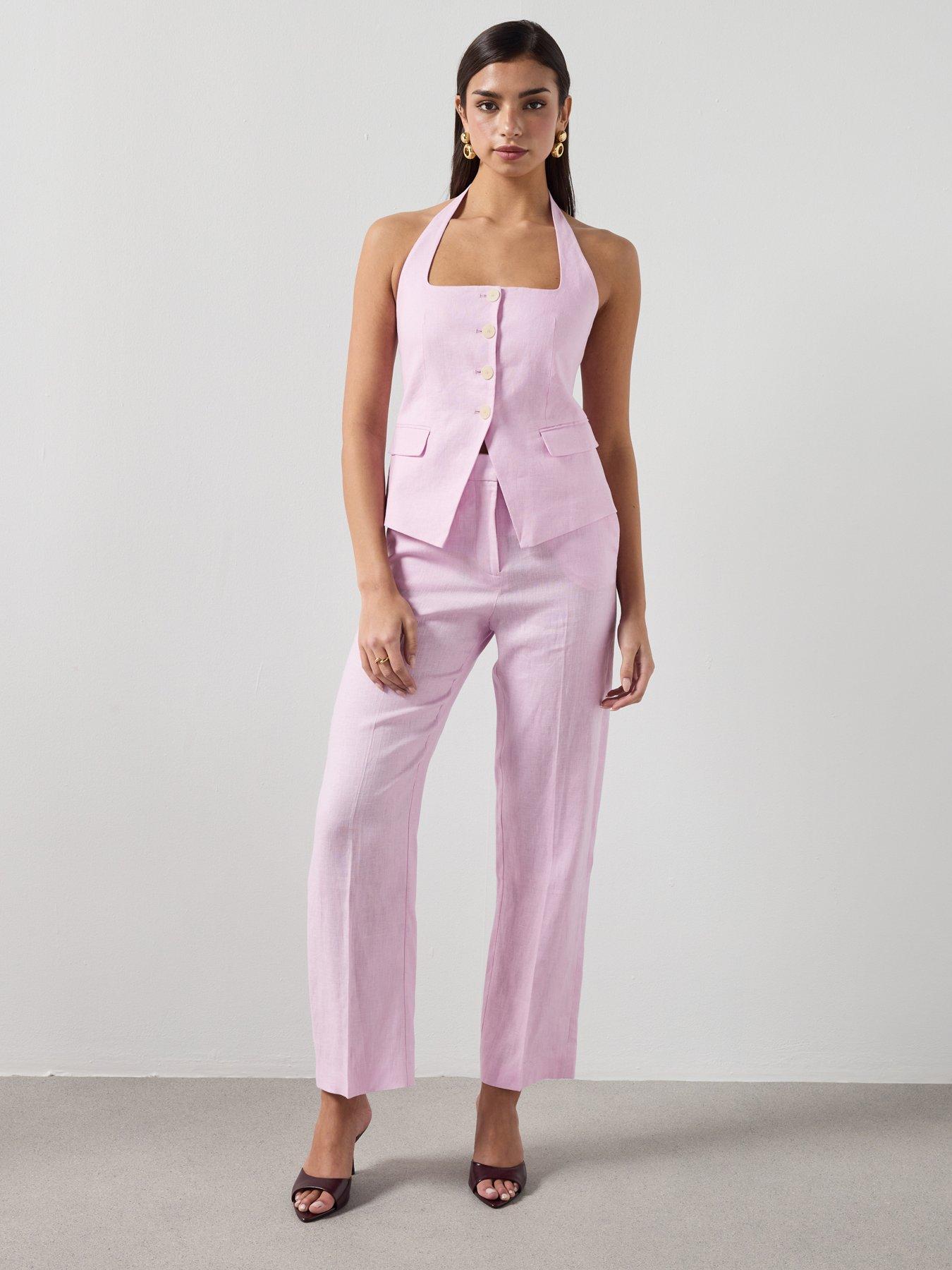 Image 3 of 6 of Mango Linen Suit Waistcoat - Pink
