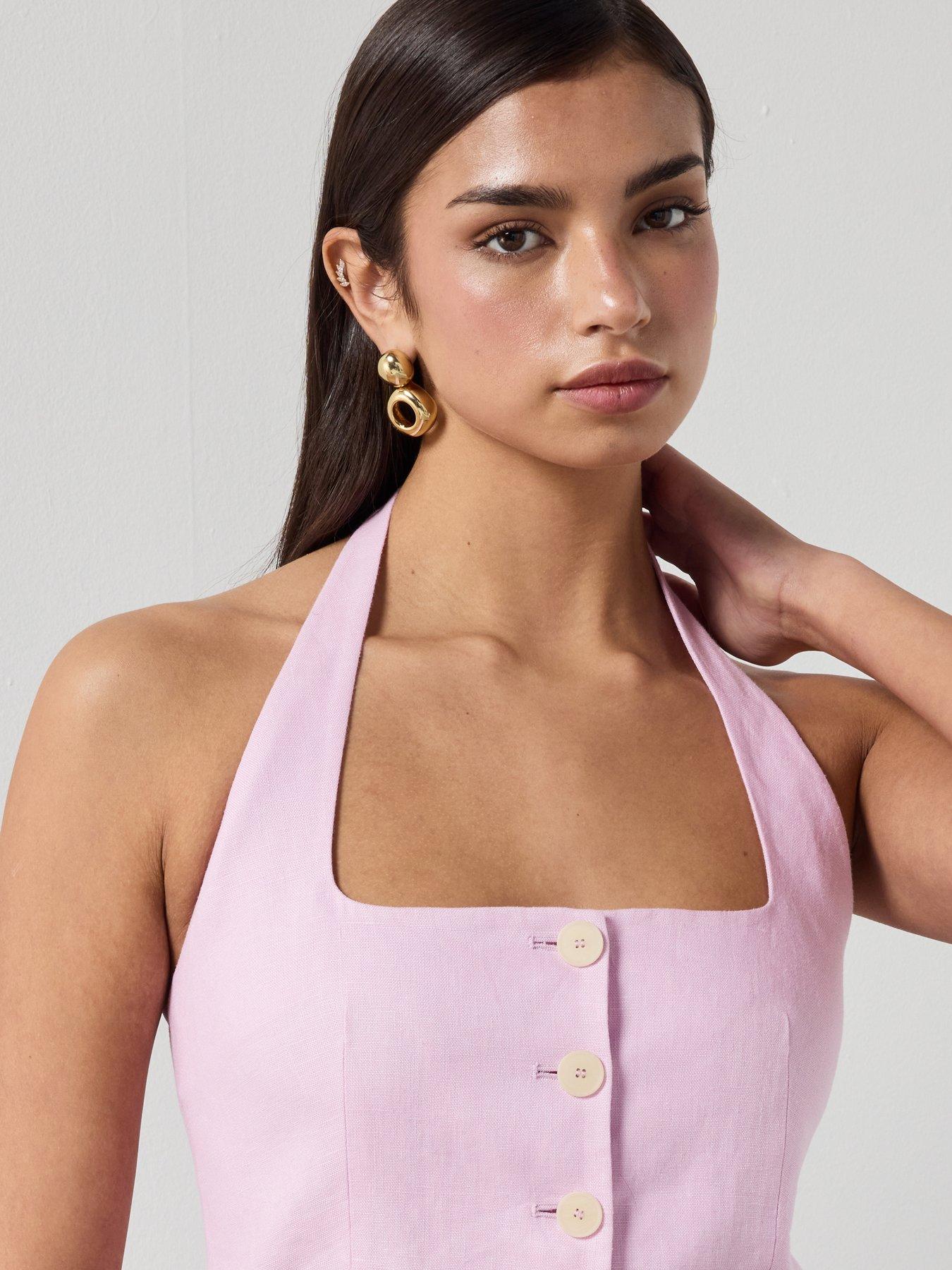 Image 4 of 6 of Mango Linen Suit Waistcoat - Pink