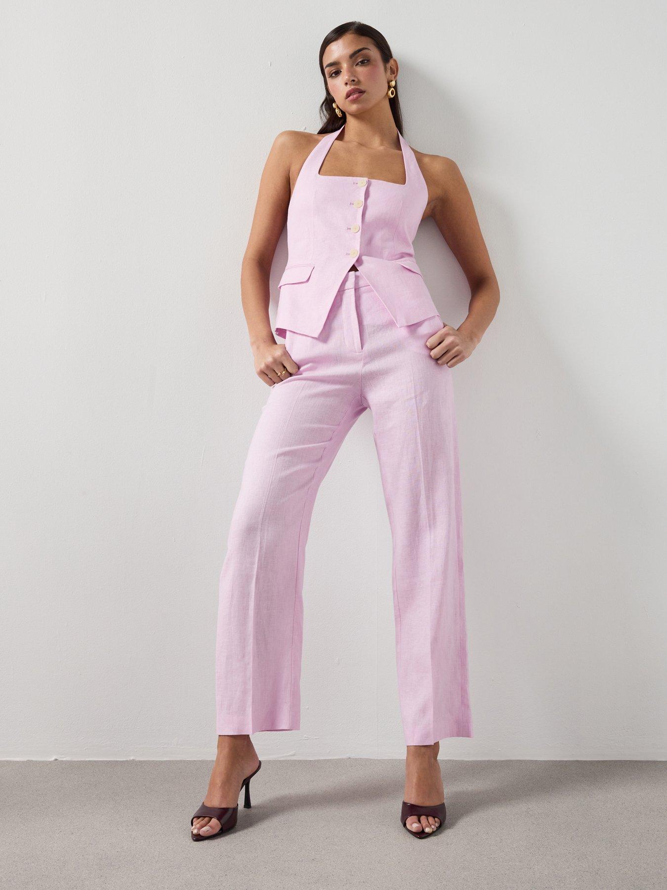 Image 6 of 6 of Mango Linen Suit Waistcoat - Pink