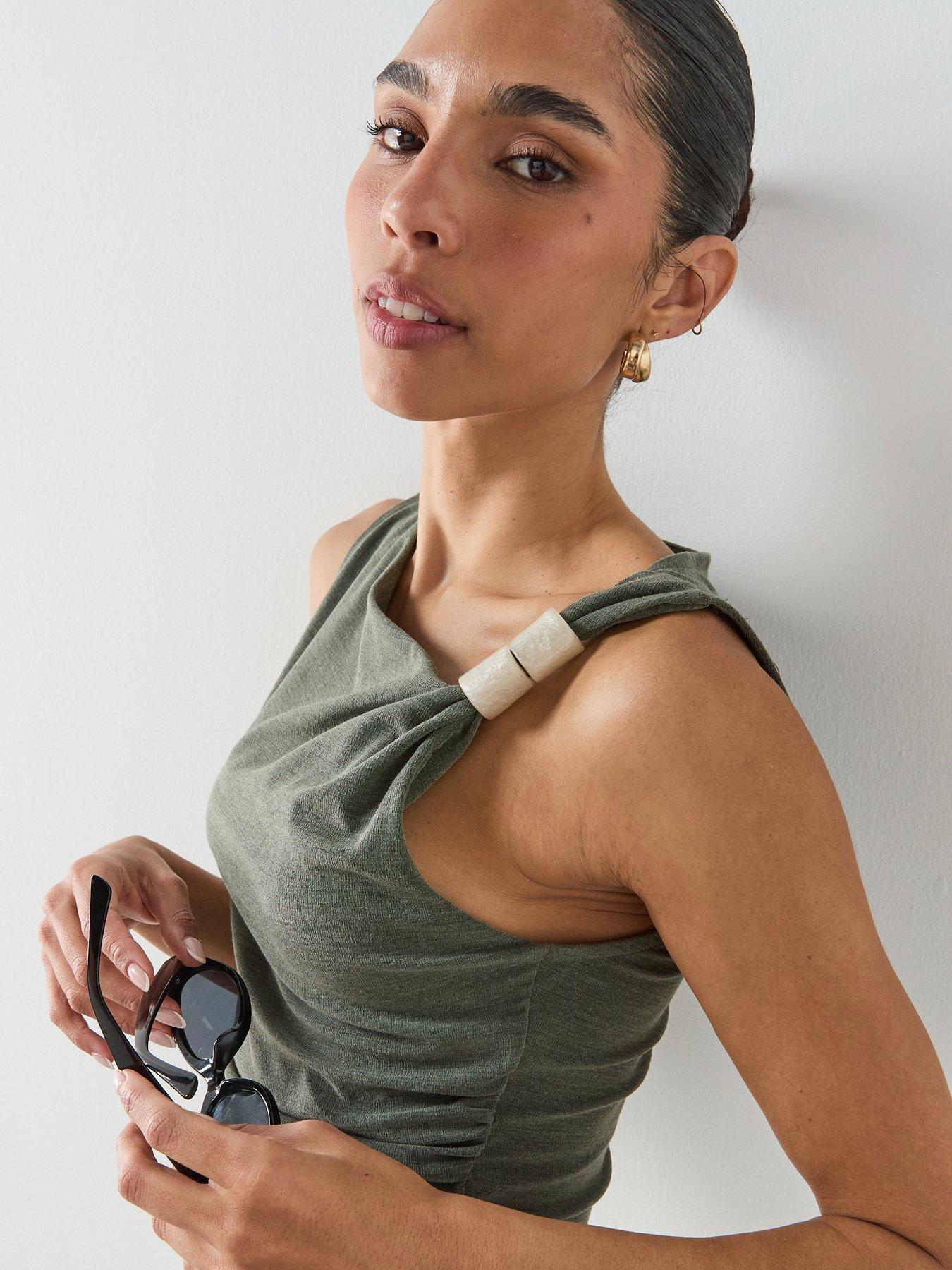 Image 4 of 6 of Mango Asymmetric Ruched Top - Green