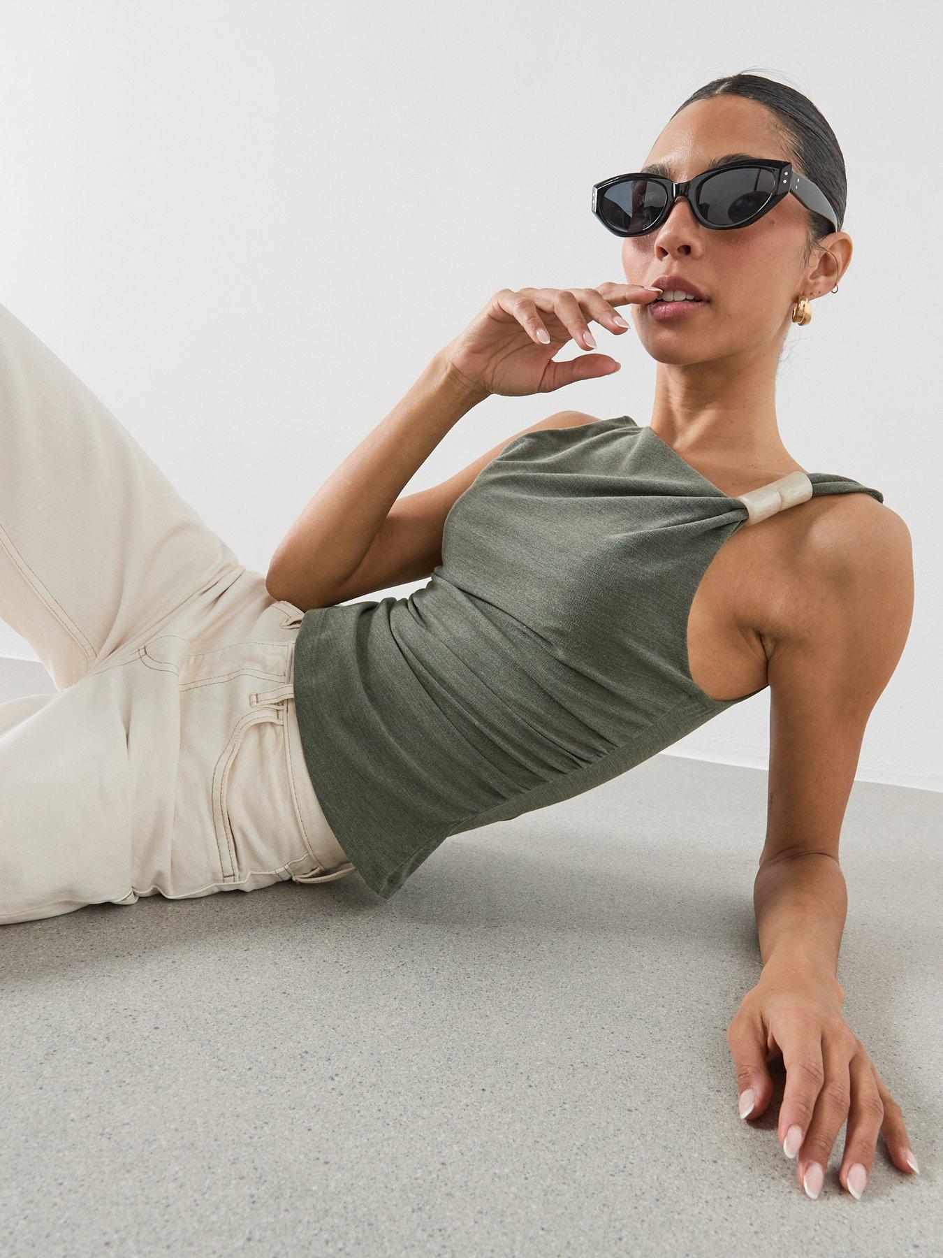 Image 6 of 6 of Mango Asymmetric Ruched Top - Green
