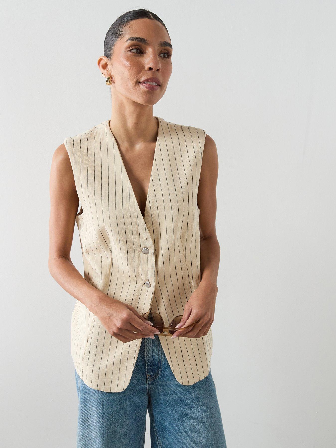 Image 1 of 6 of Mango Pinstriped Suit Waistcoat - Yellow