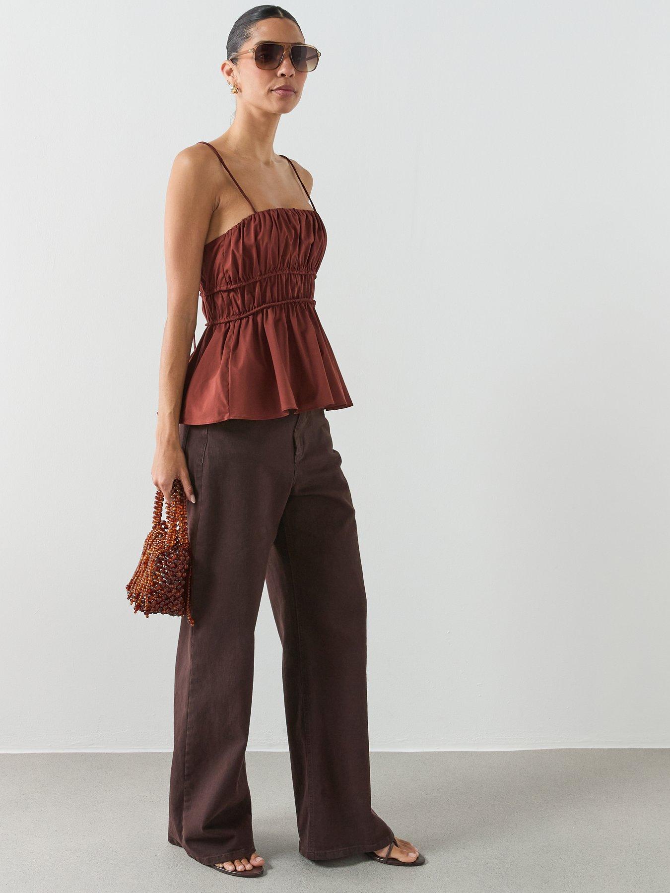 mango-ruched-cotton-co-ord-top-brownback