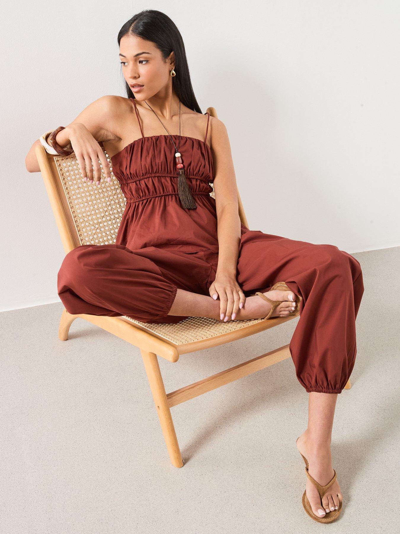 mango-ruched-cotton-co-ord-top-brownoutfit
